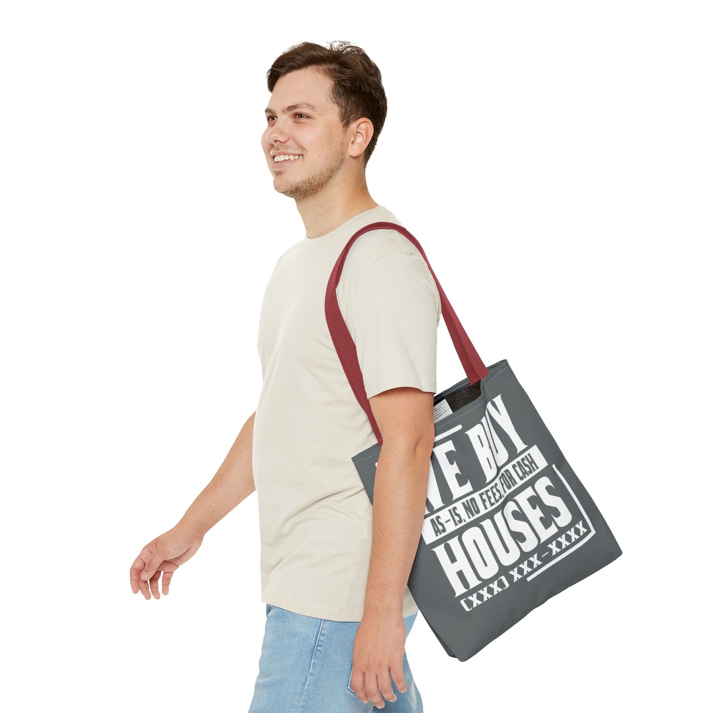 We Buy Houses As-Is, No Fees, For Cash Customized White and Gray Tote Bag for Real Estate Investors