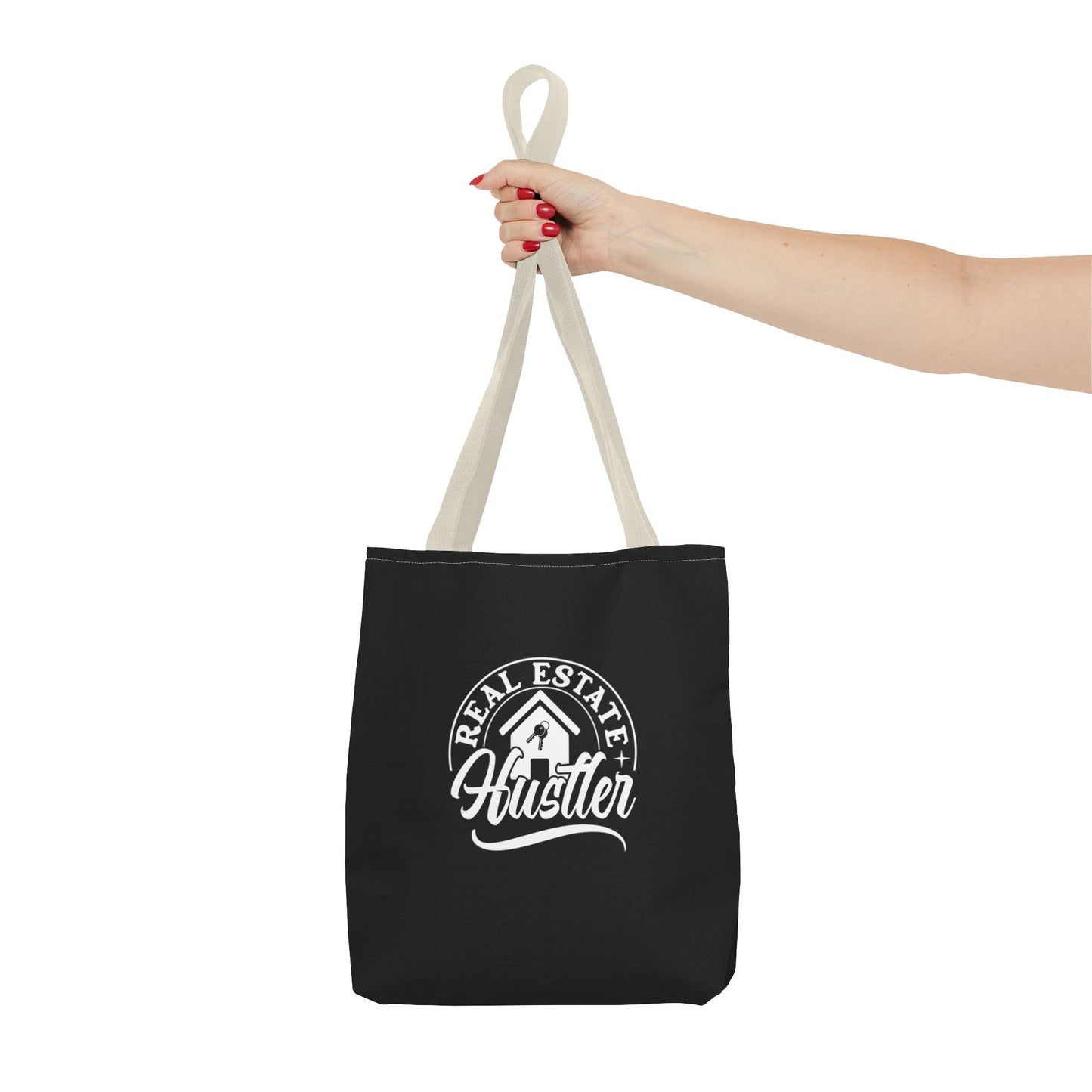 Real Estate Hustler Real Estate Investor Two-Sided Black Tote Bag with Custom Phone Number