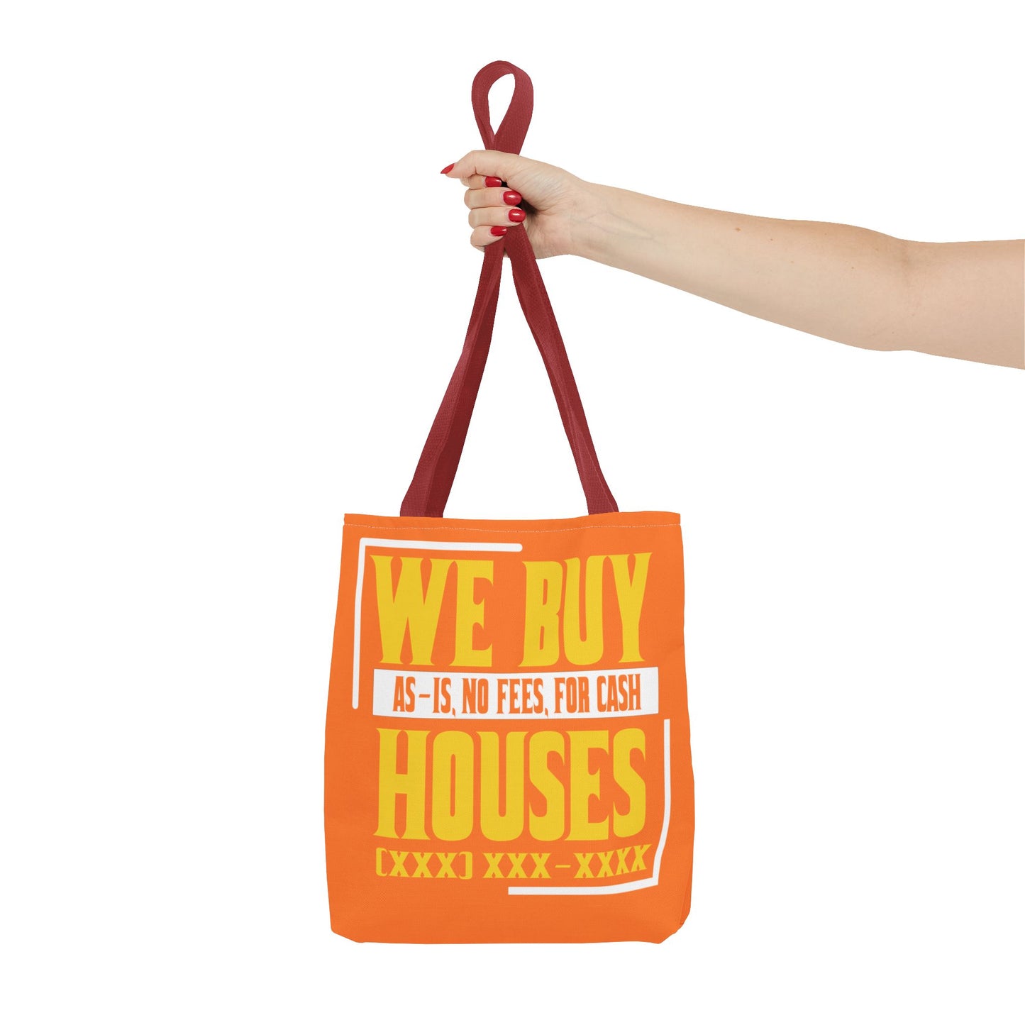 We Buy Houses As-Is, No Fees, For Cash Customized White and Yellow Tote Bag for Real Estate Investors