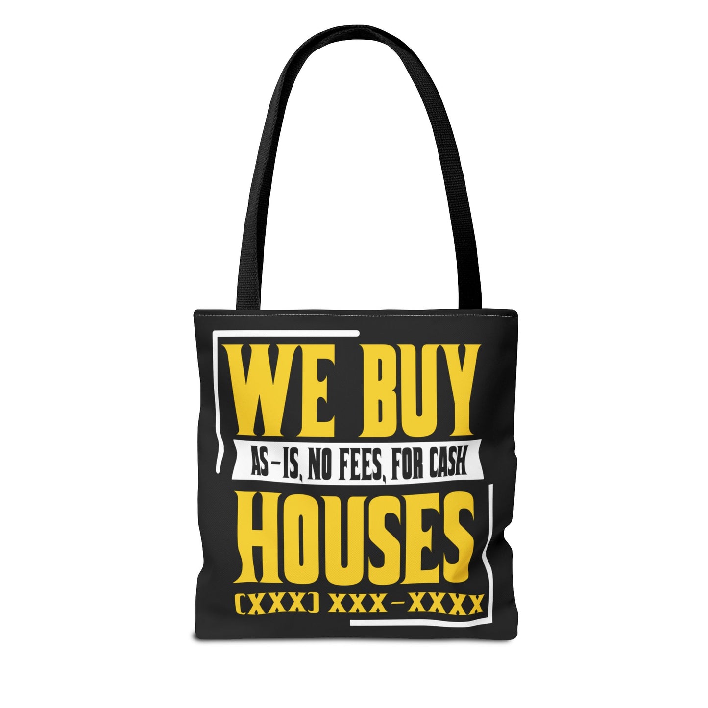 We Buy Houses As-Is, No Fees, For Cash Customized Black and Yellow Tote Bag for Real Estate Investors