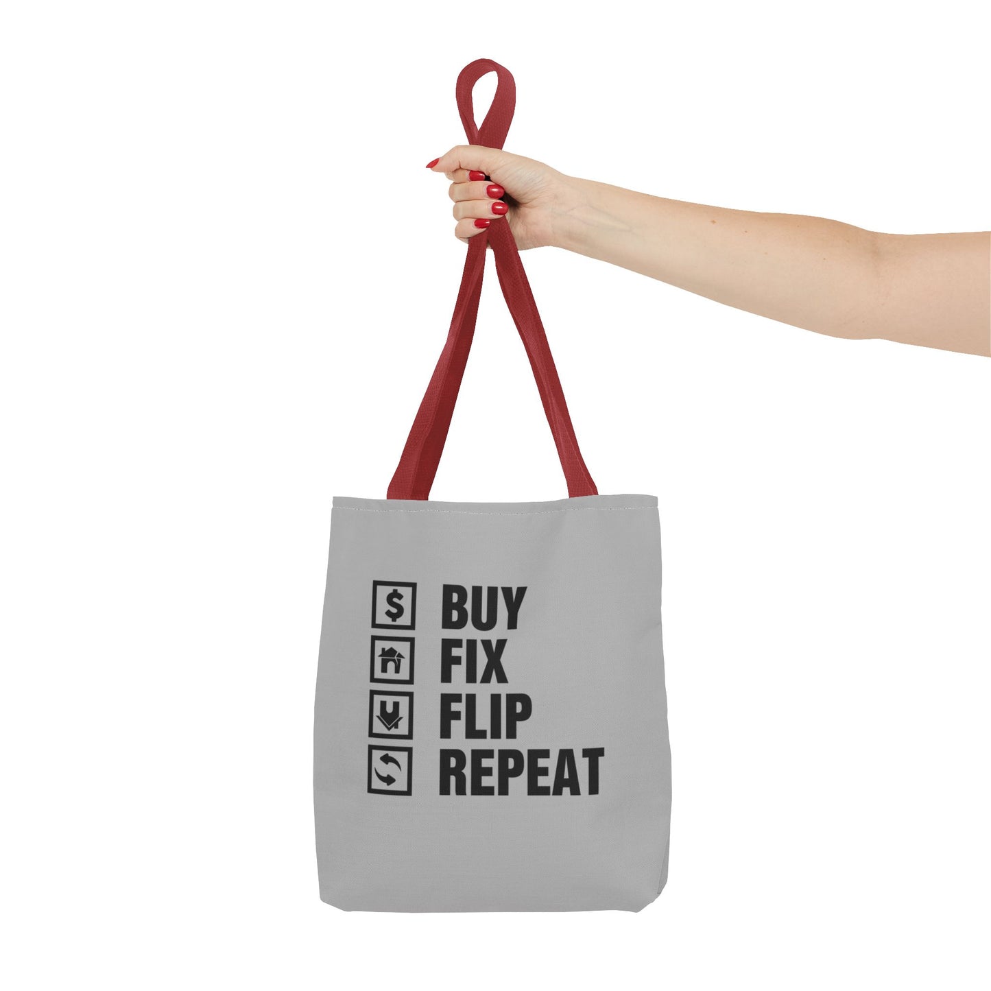 Buy Fix Flip Repeat Real Estate Investor Gray Two-Sided Tote Bag with Custom Phone Number