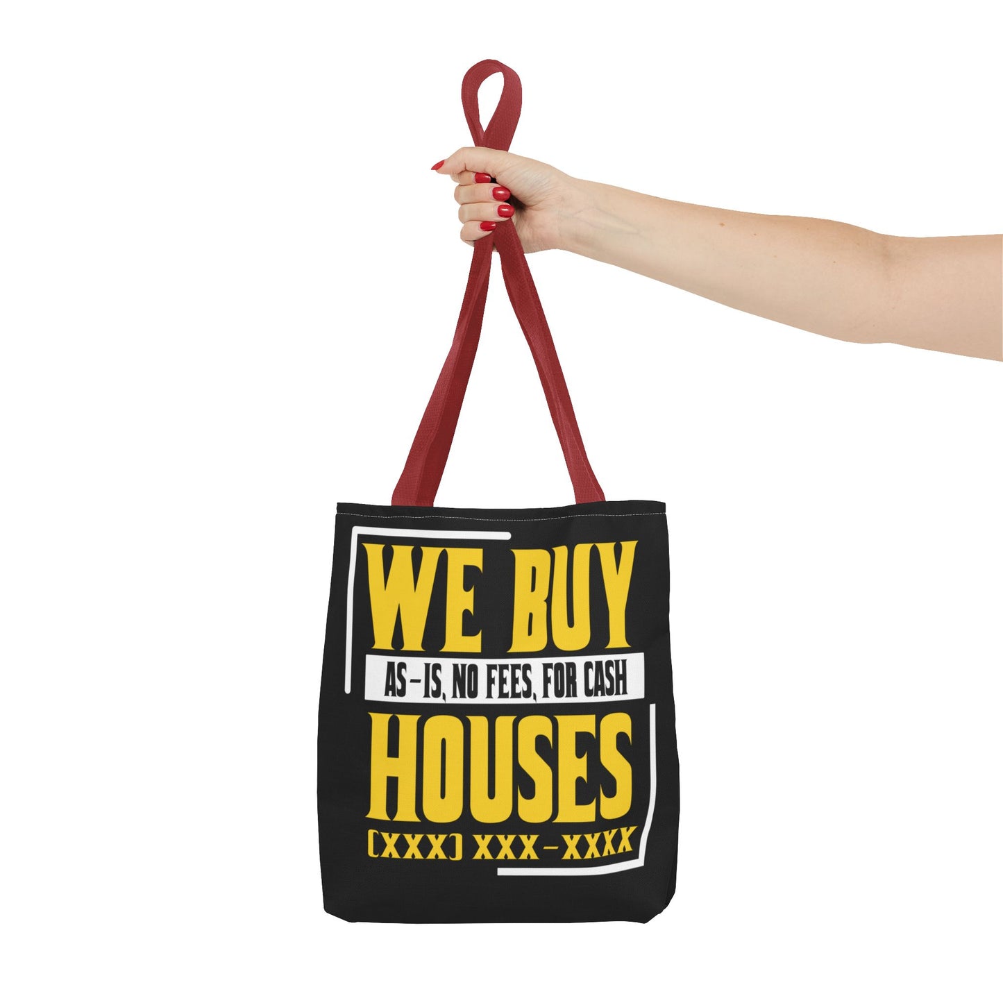 We Buy Houses As-Is, No Fees, For Cash Customized Black and Yellow Tote Bag for Real Estate Investors