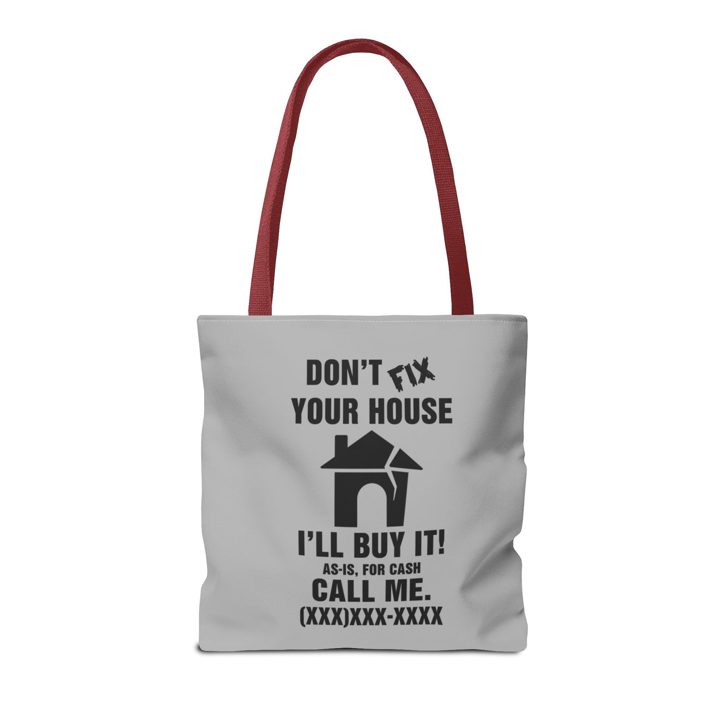 Buy Fix Flip Repeat Real Estate Investor Gray Two-Sided Tote Bag with Custom Phone Number