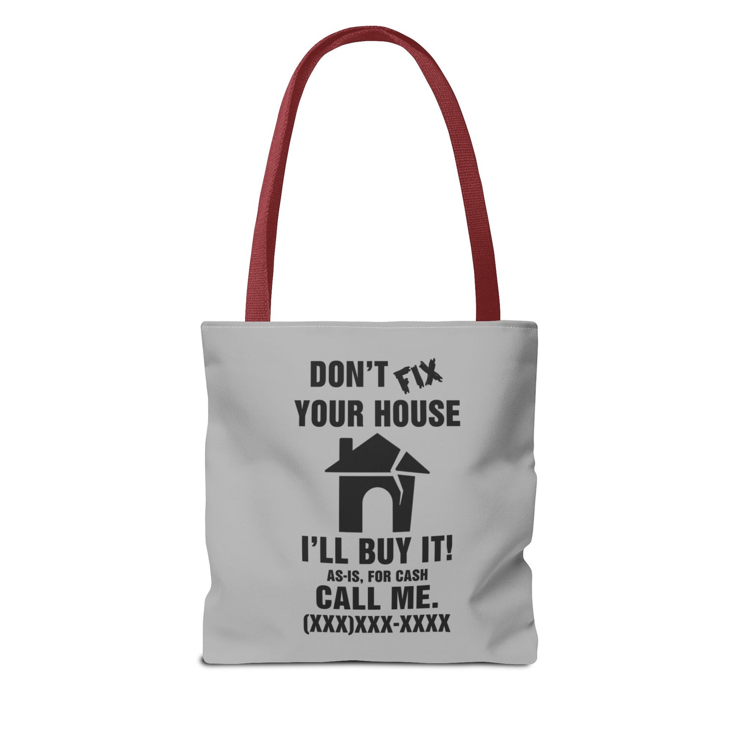 Buy Fix Flip Repeat Real Estate Investor Gray Two-Sided Tote Bag with Custom Phone Number