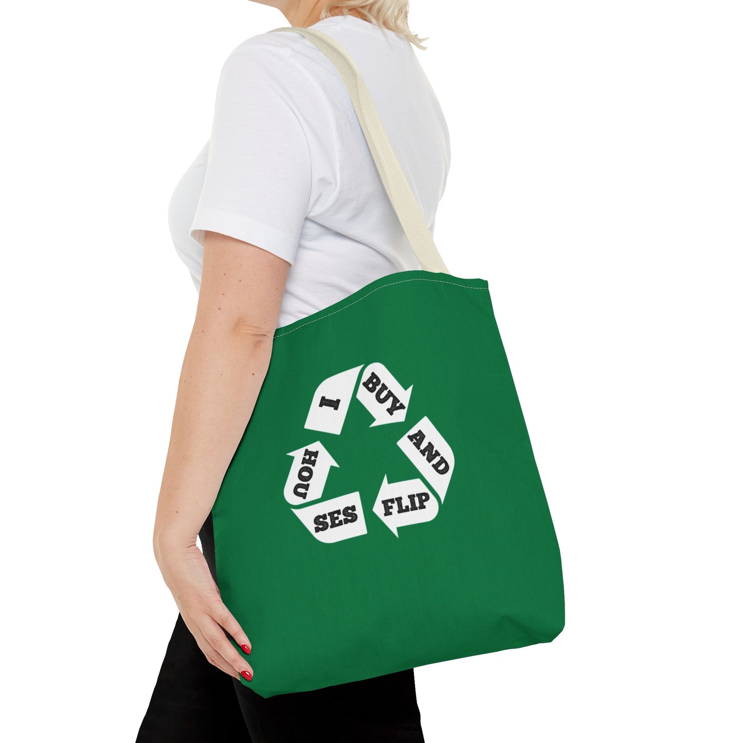 I Buy and Flip Houses to Buy Real Estate Investor Two-Sided Dark Green Tote Bag with Custom Phone Number