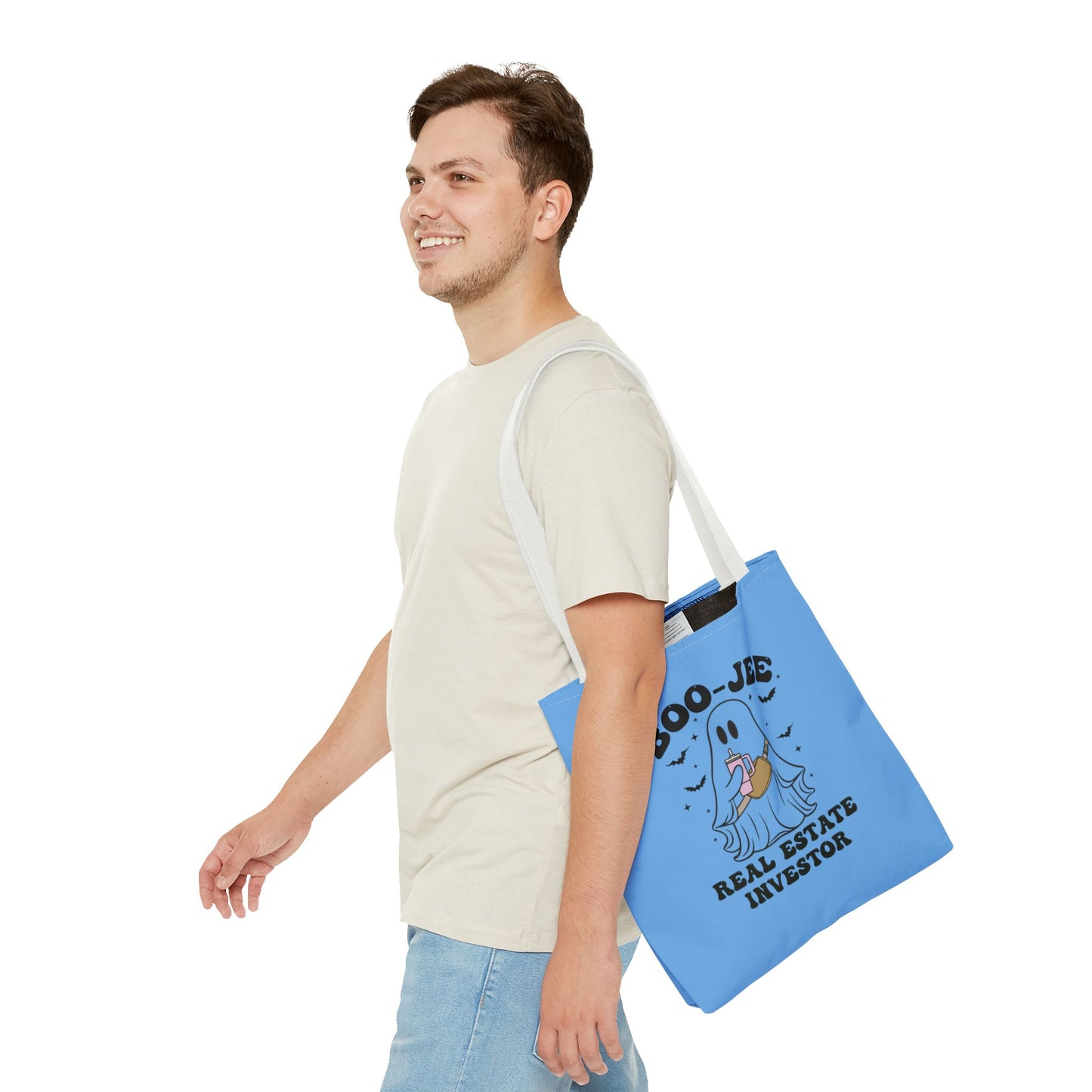 Boo_Jee Real Estate Investor Halloween Two-Sided Blue Tote Bag with Custom Phone Number