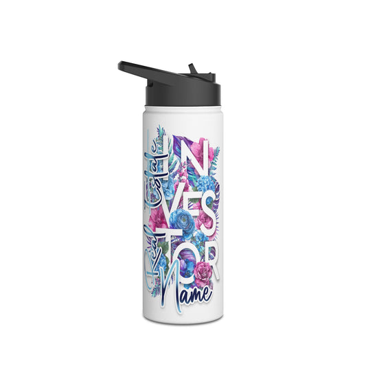 Floral Real Estate Investor Personalized Stainless Steel Water Bottle, Standard Lid