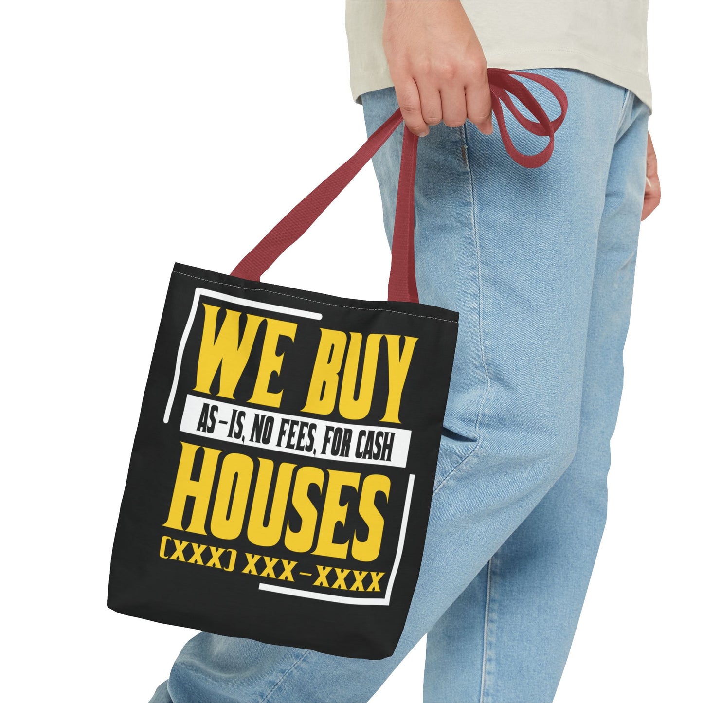 We Buy Houses As-Is, No Fees, For Cash Customized Black and Yellow Tote Bag for Real Estate Investors