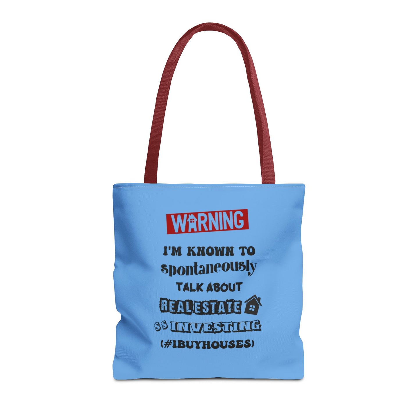 Warning I'm Known to Spontaneously Talk About Real Estate Investing Real Estate Investor Two-Sided Blue Tote Bag with Custom Phone Number