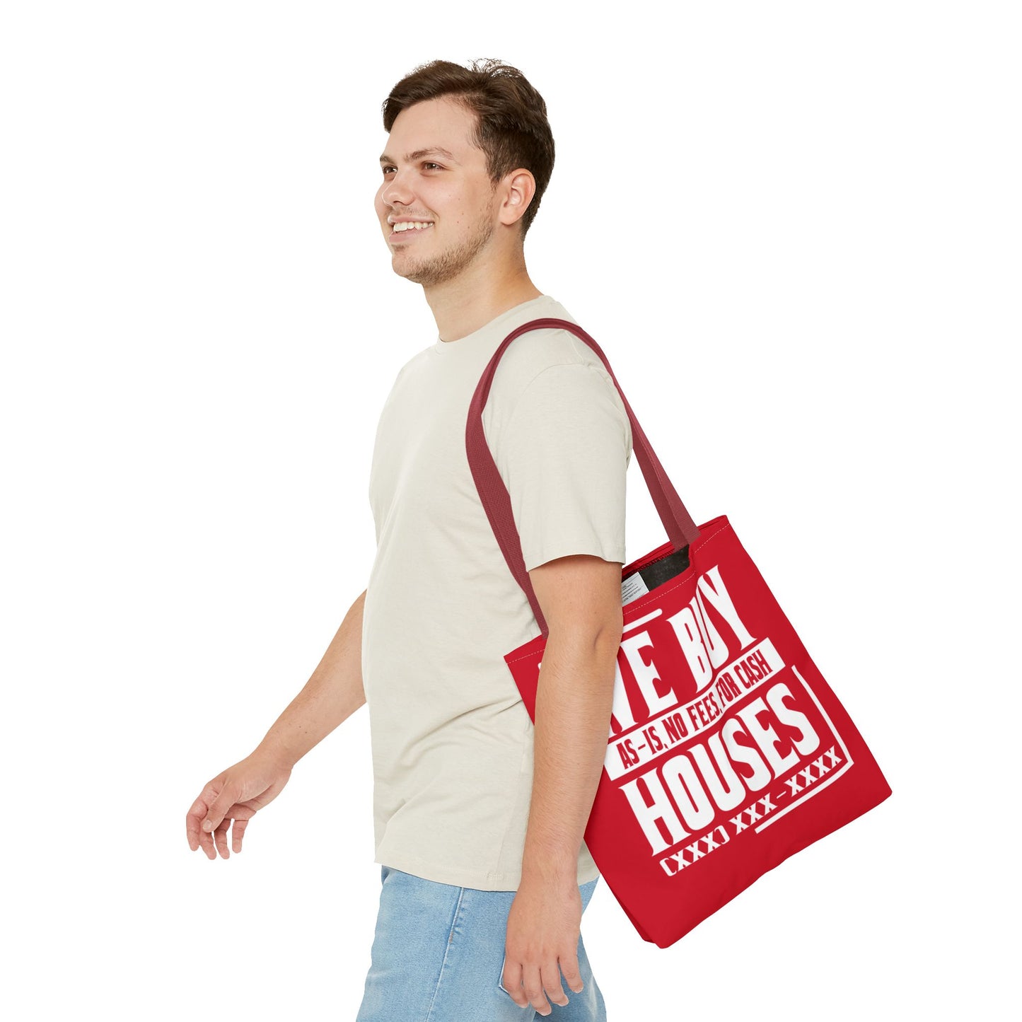 We Buy Houses As-Is, No Fees, For Cash Customized White and Red Tote Bag for Real Estate Investors