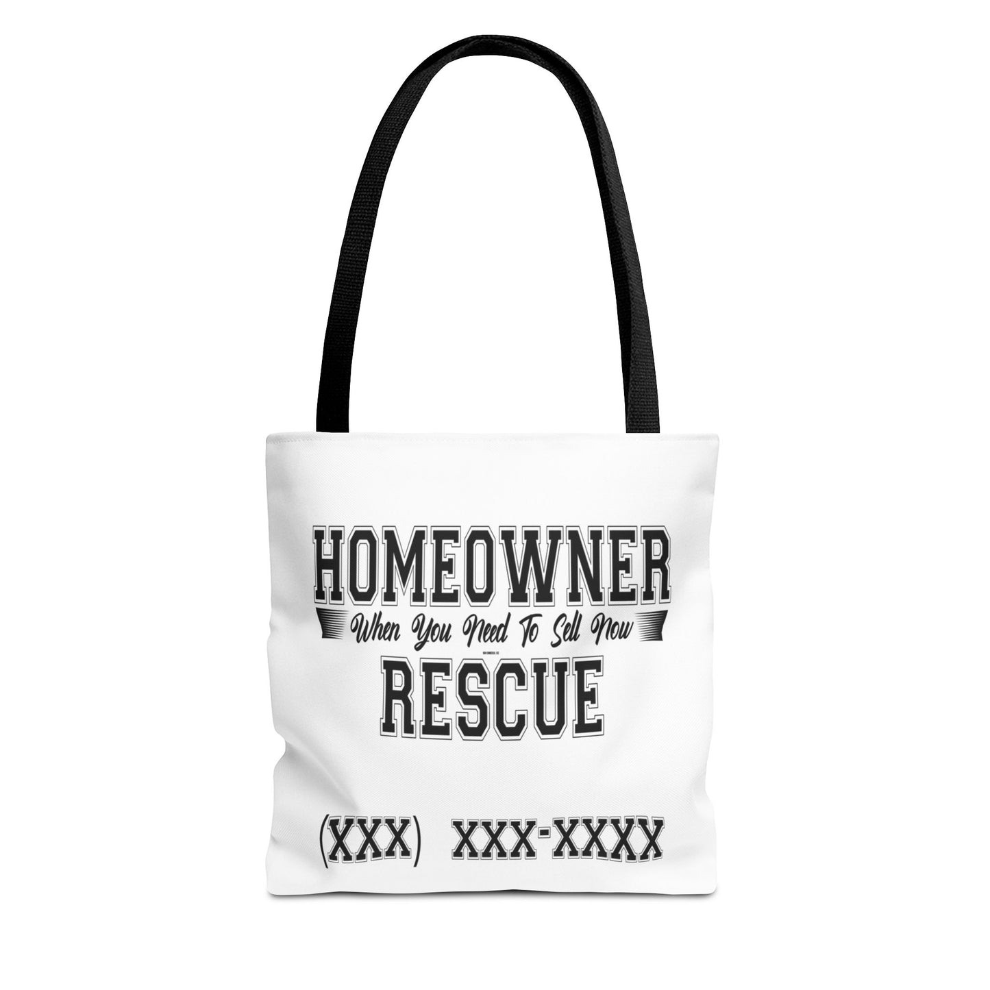 Homeowner Rescue Real Estate Investor Two-Sided White Tote Bag with Custom Phone Number