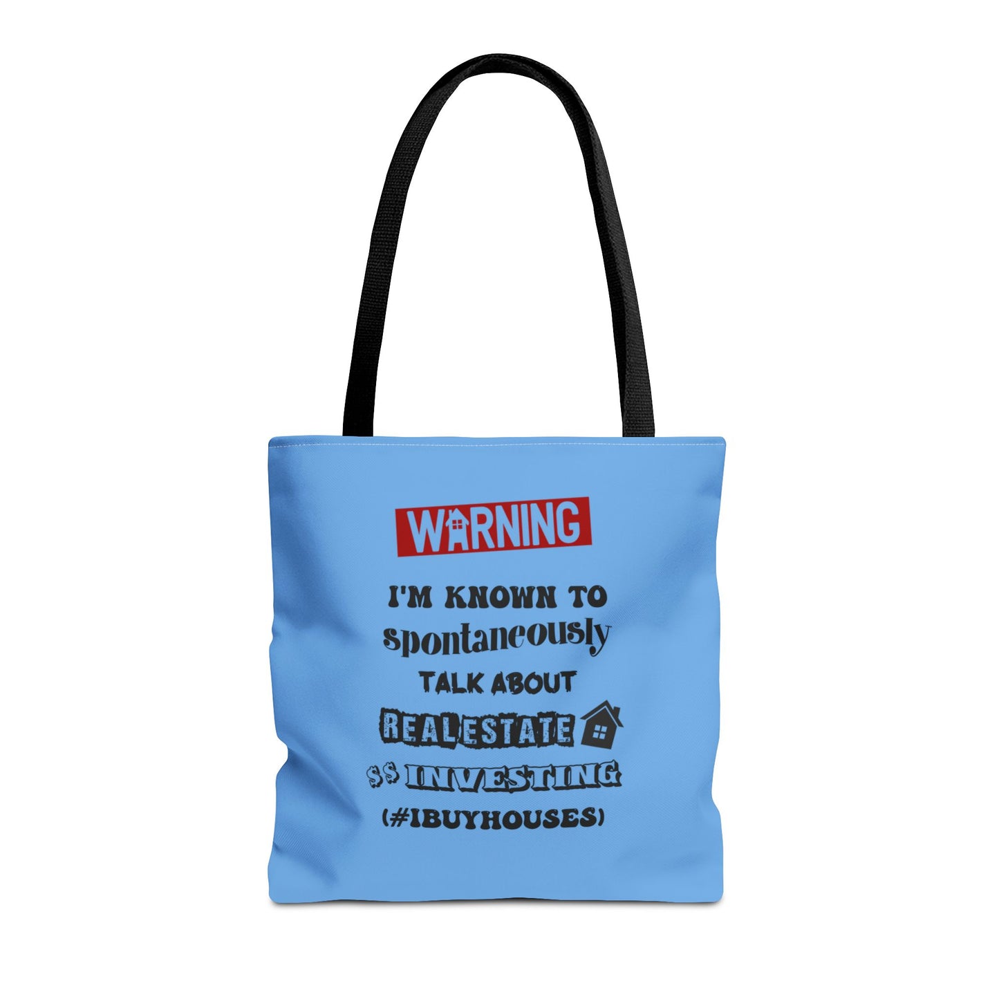 Warning I'm Known to Spontaneously Talk About Real Estate Investing Real Estate Investor Two-Sided Blue Tote Bag with Custom Phone Number