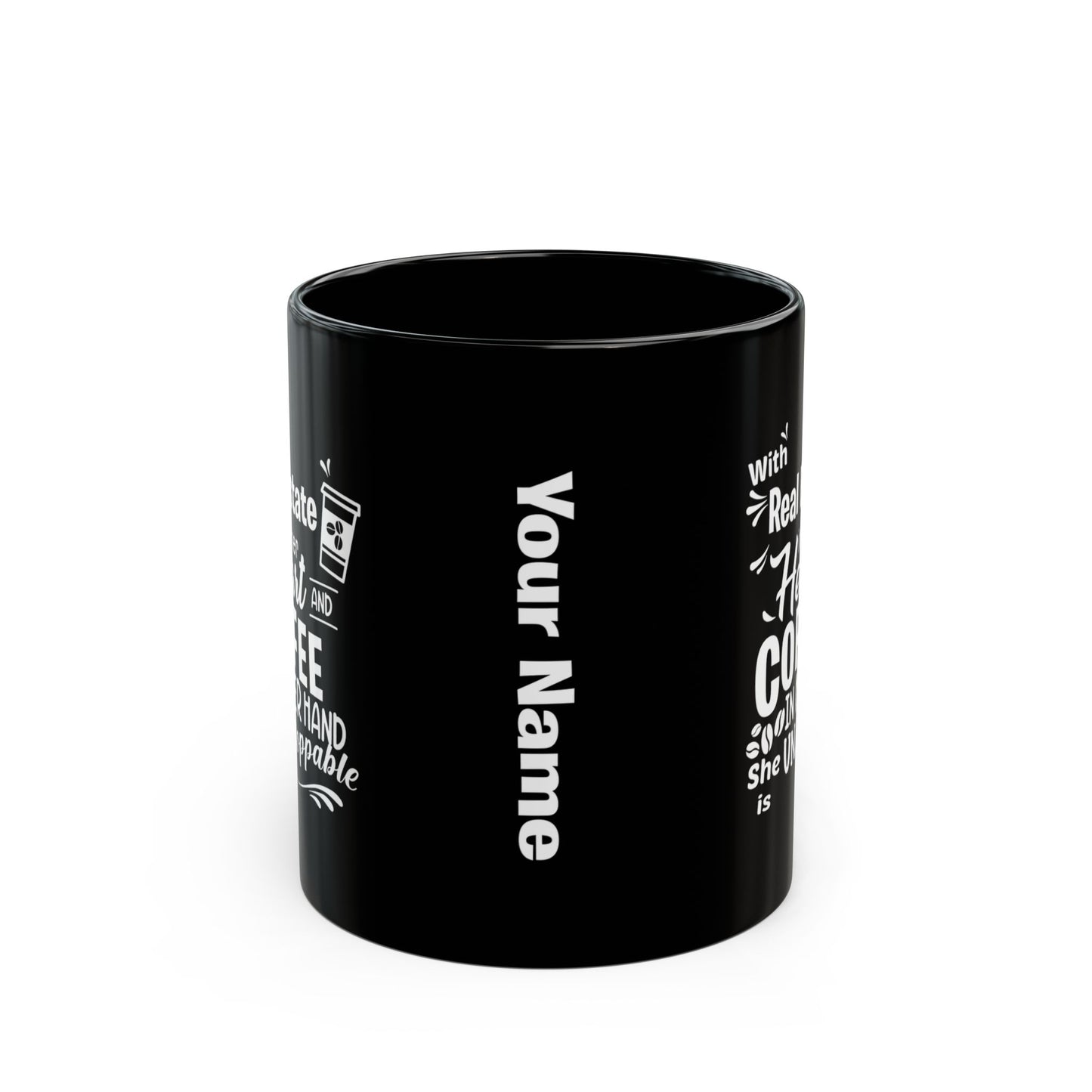 With Real Estate in Her Heart and Coffee in Her Hand She is Unstoppable Personalized Ceramic Mug (11oz, 15oz) for Real Estate Investors