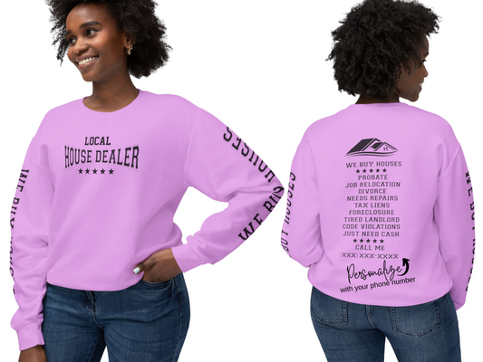 Local Five Star House Dealer Real Estate Investor, Wholesaler and Flipper Lead Generation Unisex Lightweight Crewneck Sweatshirt