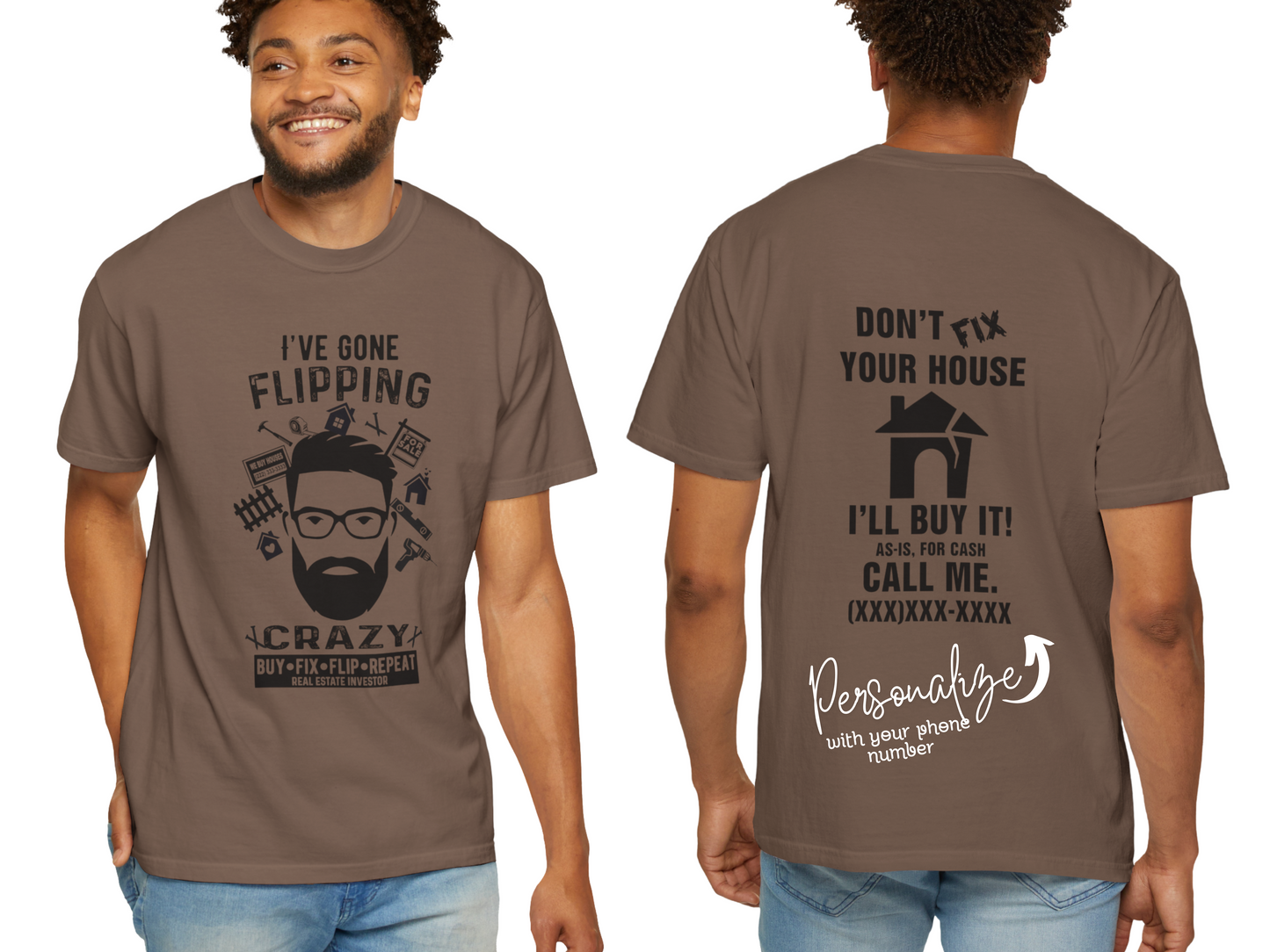 I've Gone Flipping Crazy Bearded man Real Estate Investor Unisex Garment-Dyed T-shirt for House Flippers, House Wholesalers, Men