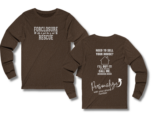 Foreclosure Rescue Help in Your Time of Need Unisex Jersey Long Sleeve Tee for Real Estate Investors