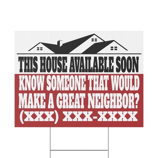 This House Available Soon Black & Red 24" x 18" Plastic Yard Sign - Flippers, Wholesalers, Real Estate Investors