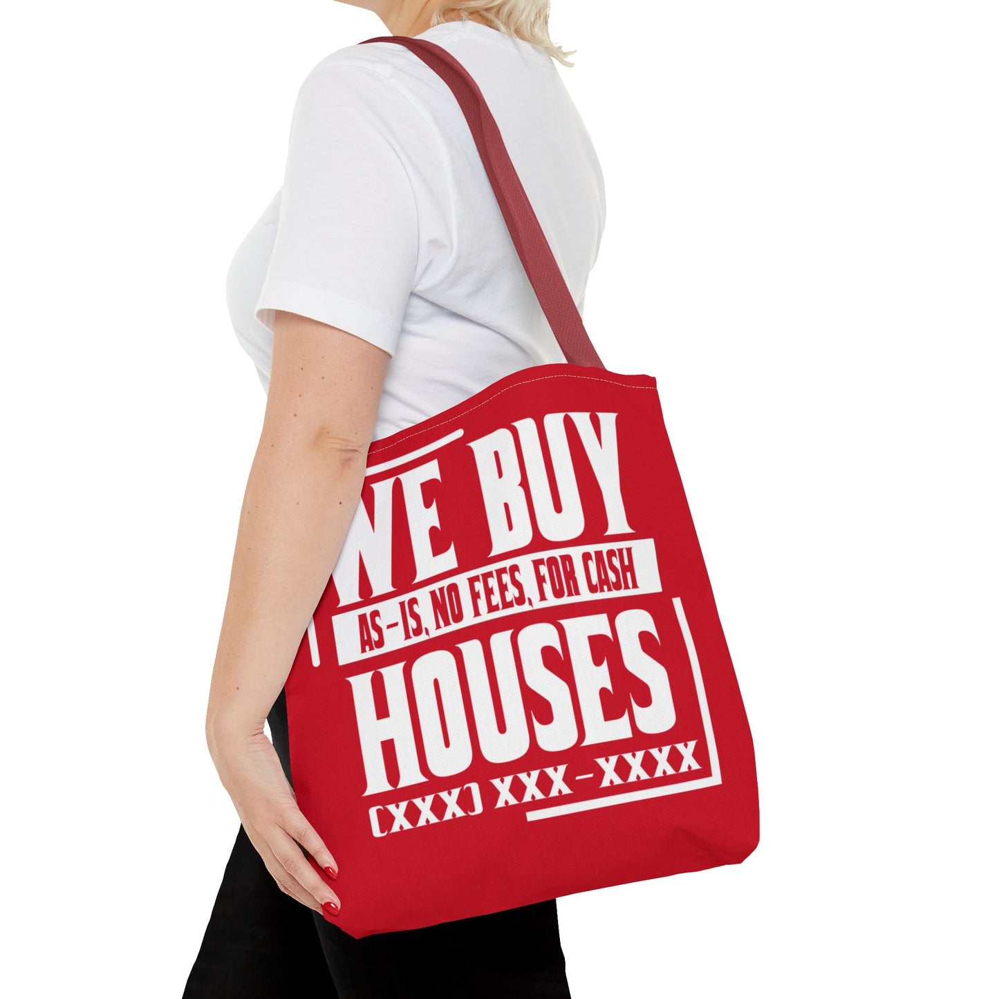 We Buy Houses As-Is, No Fees, For Cash Customized White and Red Tote Bag for Real Estate Investors