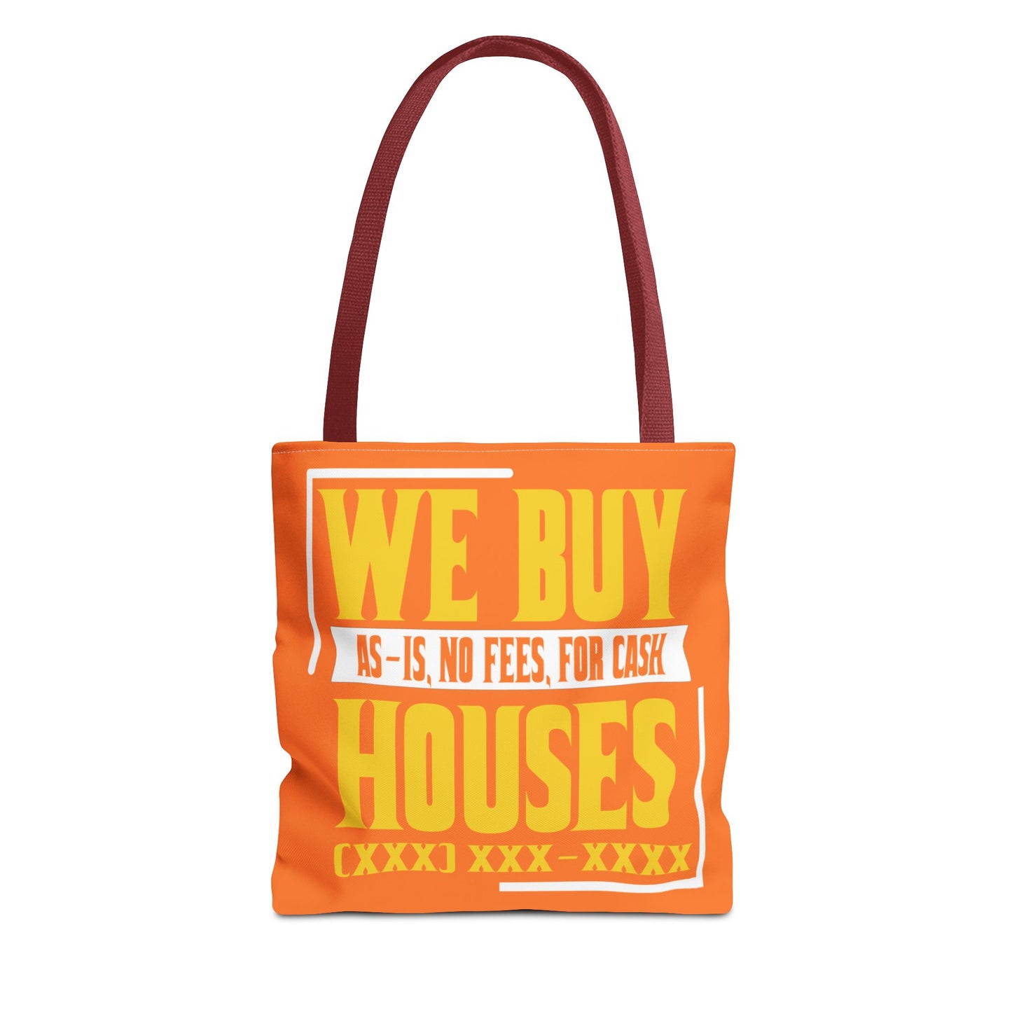 We Buy Houses As-Is, No Fees, For Cash Customized White and Yellow Tote Bag for Real Estate Investors