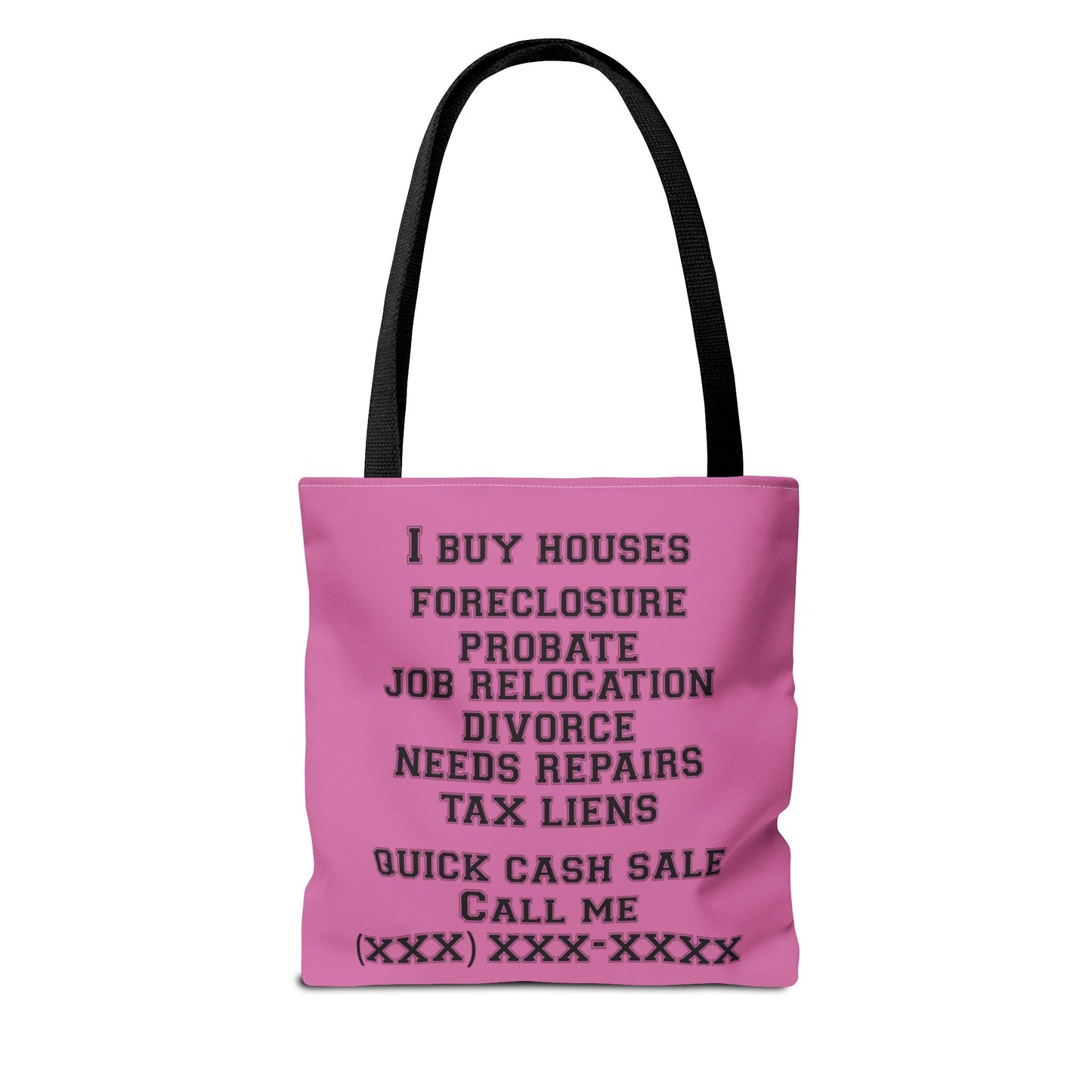 Homeowner Rescue Real Estate Investor Two-Sided Pink Tote Bag with Custom Phone Number