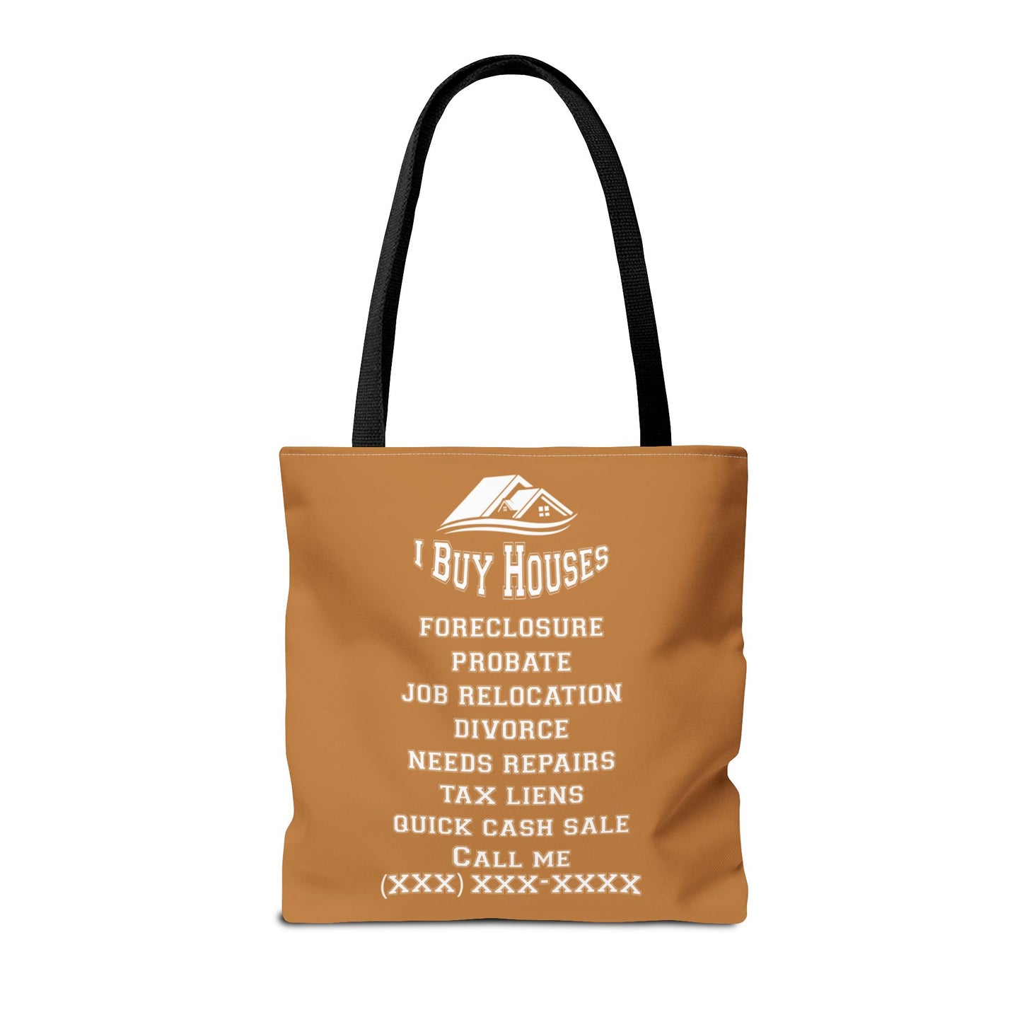 Local Five Star House Dealer Real Estate Investor Two-Sided Brown Tote Bag with Custom Phone Number