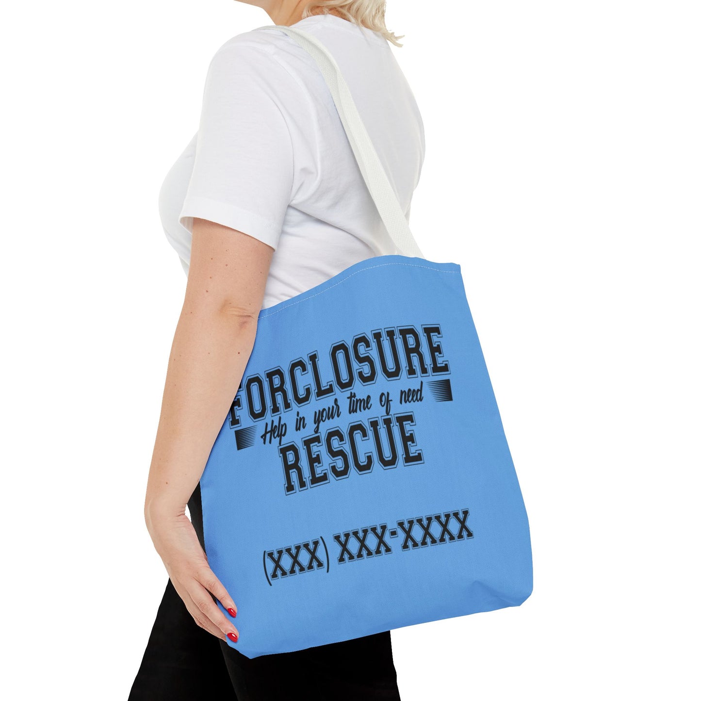 Foreclosure Rescue Real Estate Investor Two-Sided Blue Tote Bag with Custom Phone Number