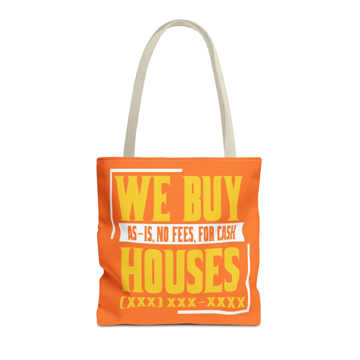 We Buy Houses As-Is, No Fees, For Cash Customized White and Yellow Tote Bag for Real Estate Investors