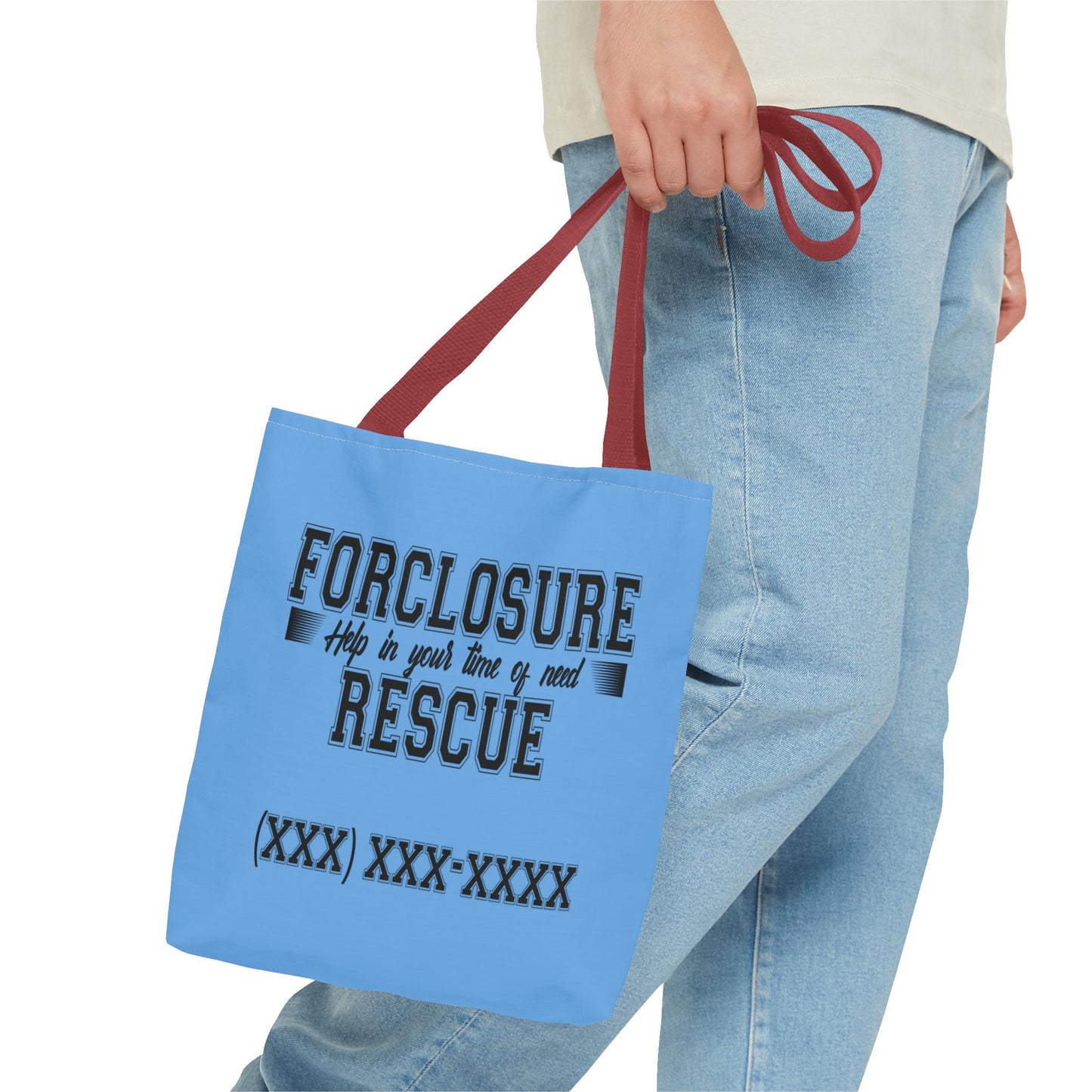 Foreclosure Rescue Real Estate Investor Two-Sided Blue Tote Bag with Custom Phone Number