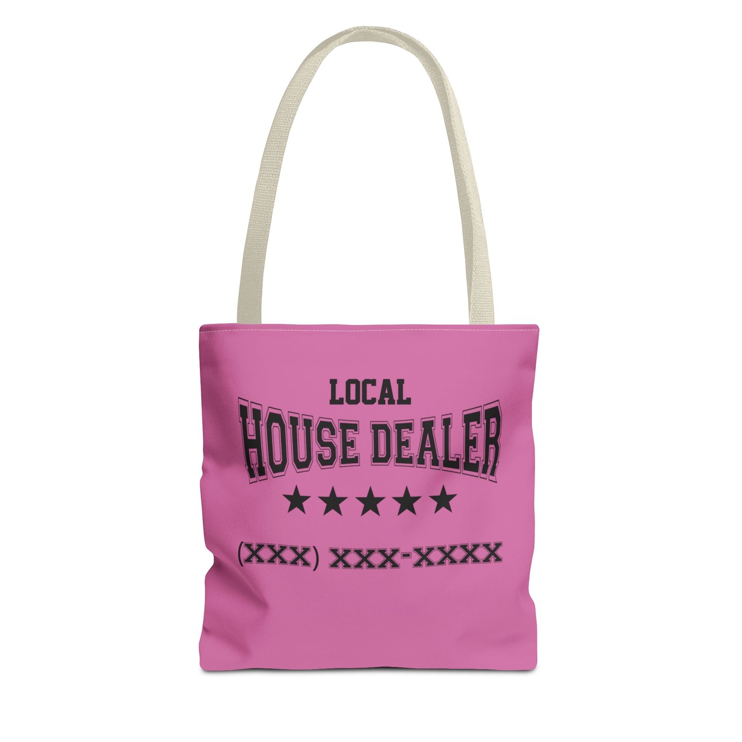 Local Five Star House Dealer Real Estate Investor Two-Sided Pink Tote Bag with Custom Phone Number