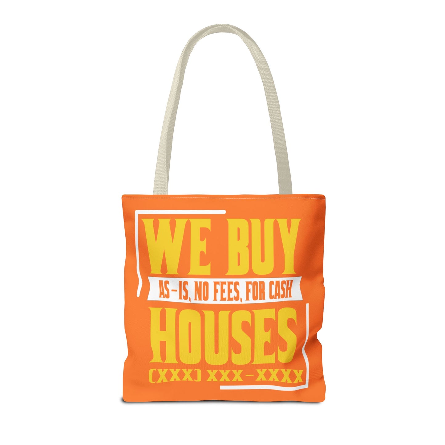 We Buy Houses As-Is, No Fees, For Cash Customized White and Yellow Tote Bag for Real Estate Investors