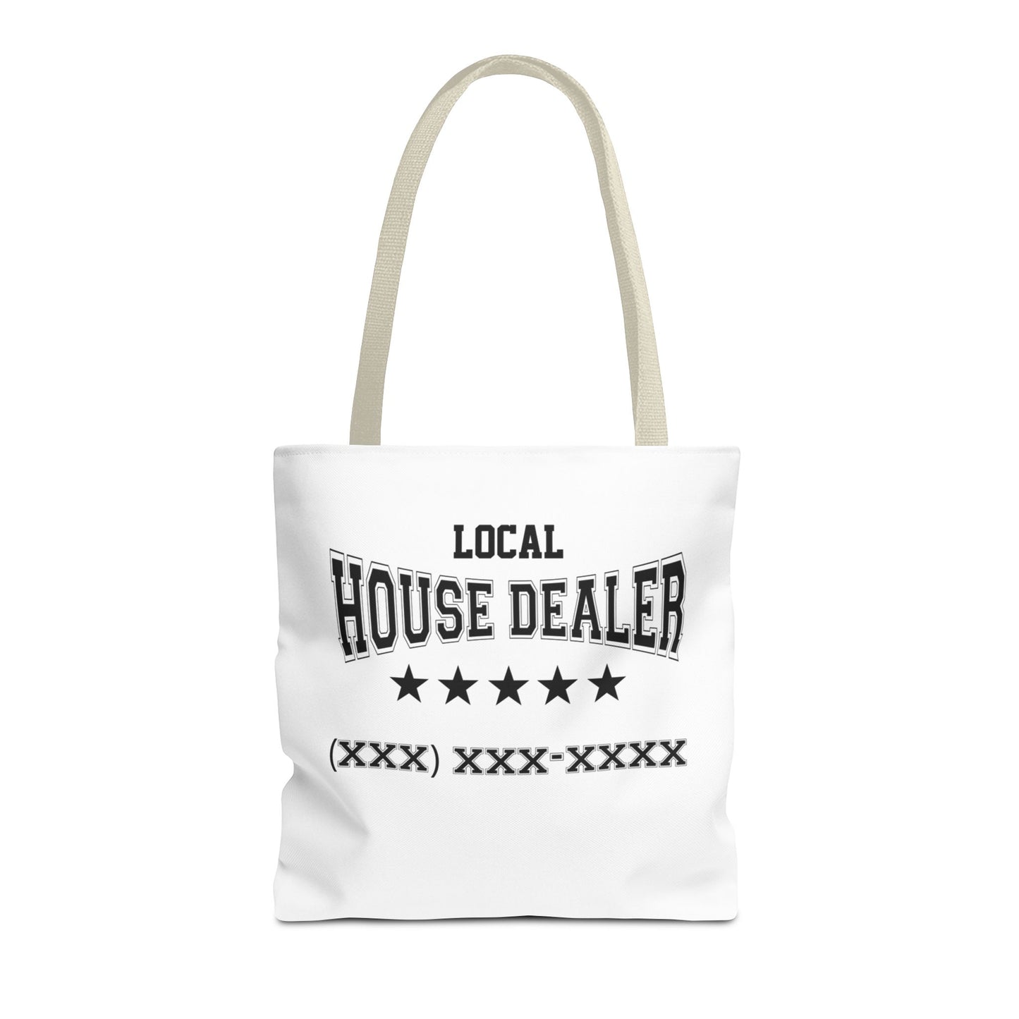 Local Five Star House Dealer Real Estate Investor Two-Sided White Tote Bag with Custom Phone Number