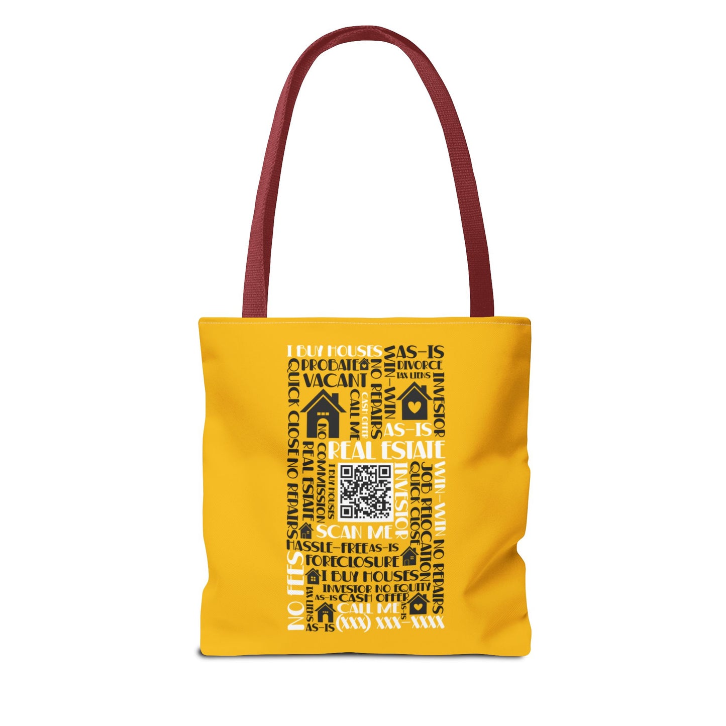 Local House Dealer Real Estate Investor Two-Sided Yellow Tote Bag with Custom Phone Number