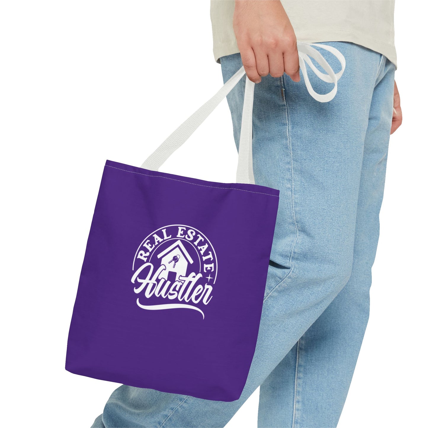 Real Estate Hustler Real Estate Investor Two-Sided Purple Tote Bag with Custom Phone Number