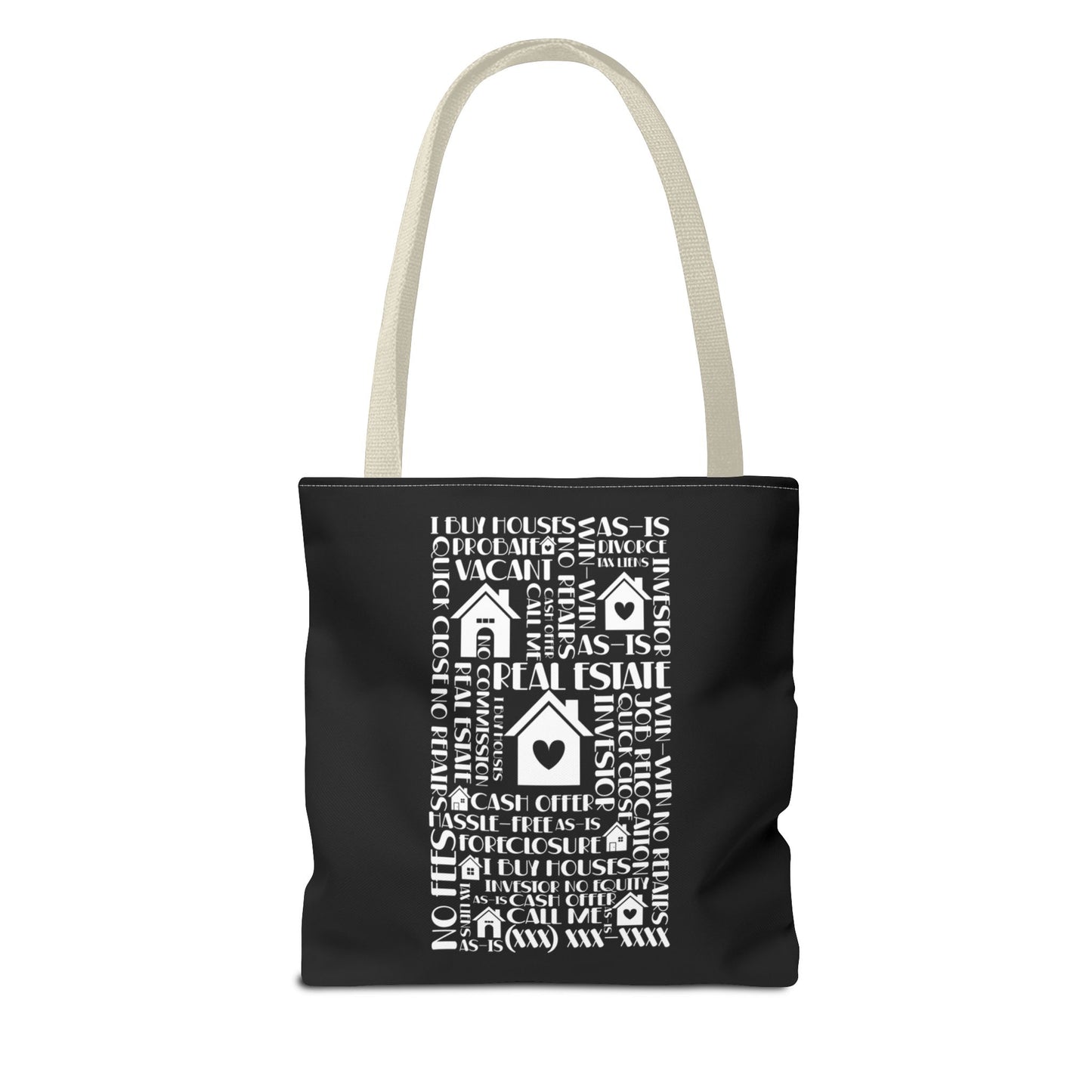 Real Estate Hustler Real Estate Investor Two-Sided Black Tote Bag with Custom Phone Number