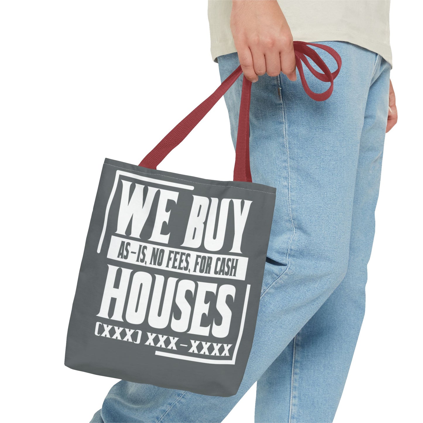 We Buy Houses As-Is, No Fees, For Cash Customized White and Gray Tote Bag for Real Estate Investors