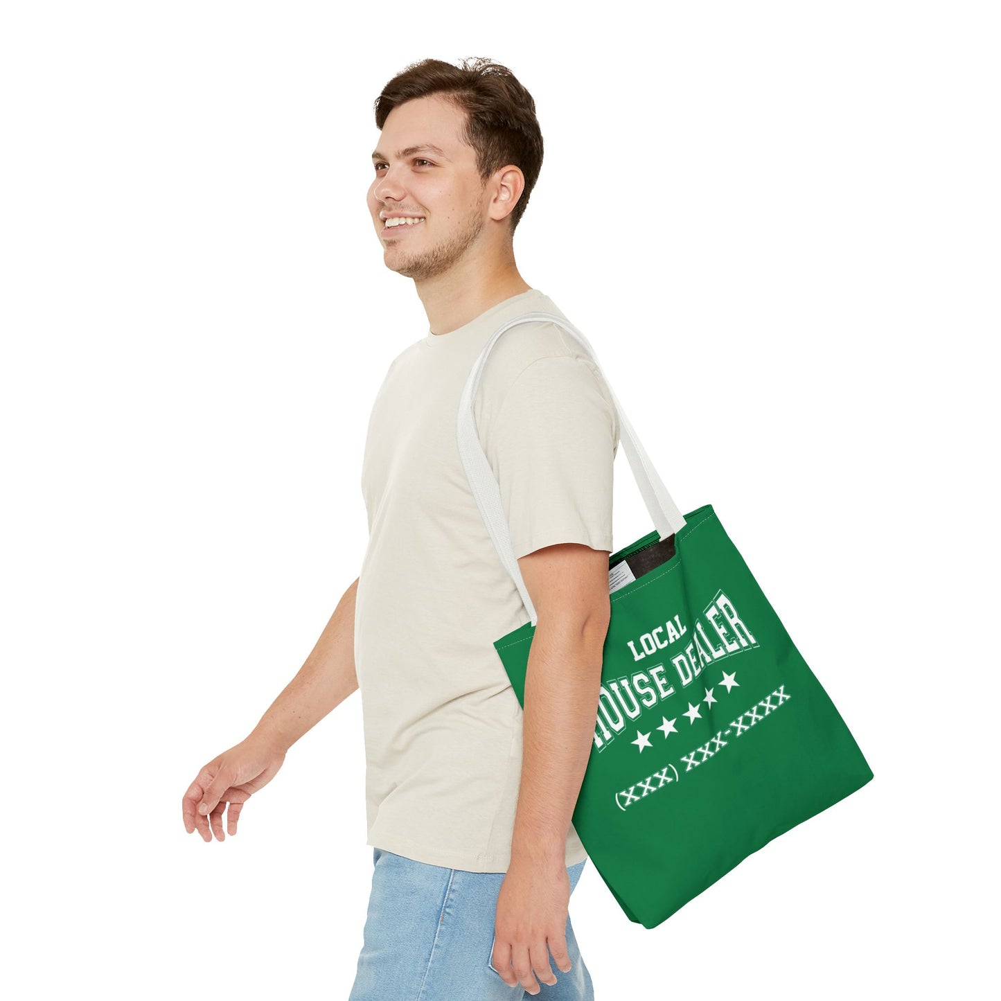 Local Five Star House Dealer Real Estate Investor Two-Sided Dark Green Tote Bag with Custom Phone Number