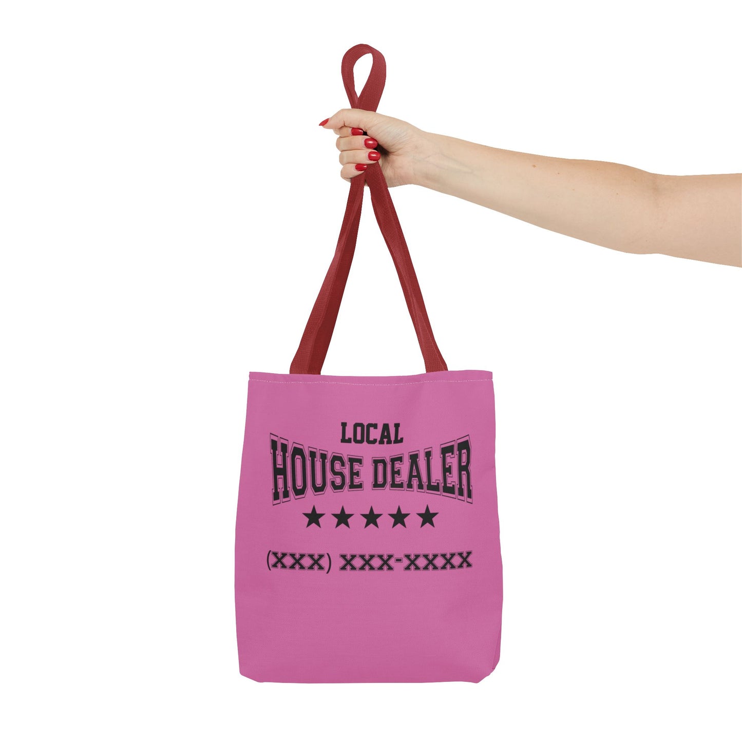 Local Five Star House Dealer Real Estate Investor Two-Sided Pink Tote Bag with Custom Phone Number