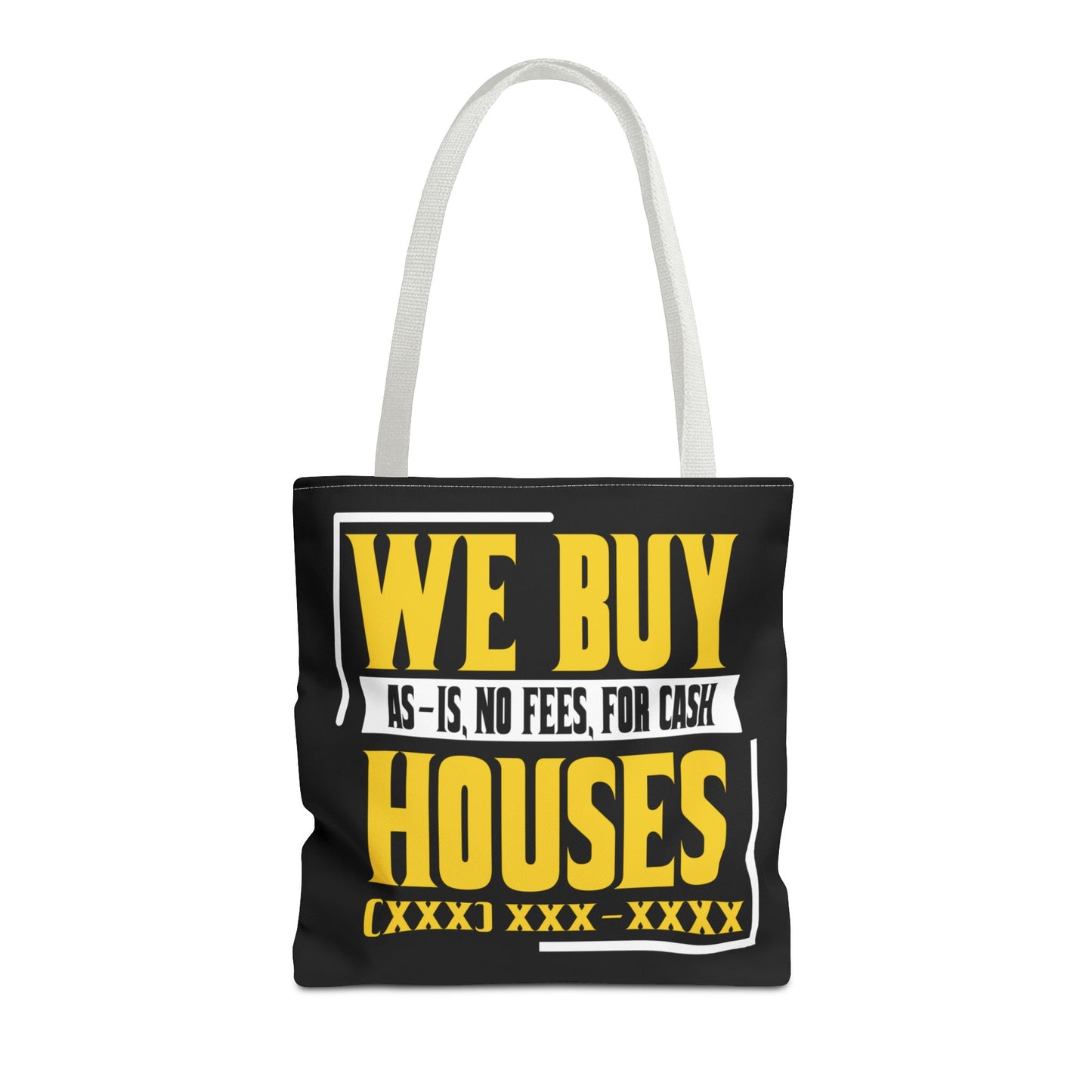 We Buy Houses As-Is, No Fees, For Cash Customized Black and Yellow Tote Bag for Real Estate Investors