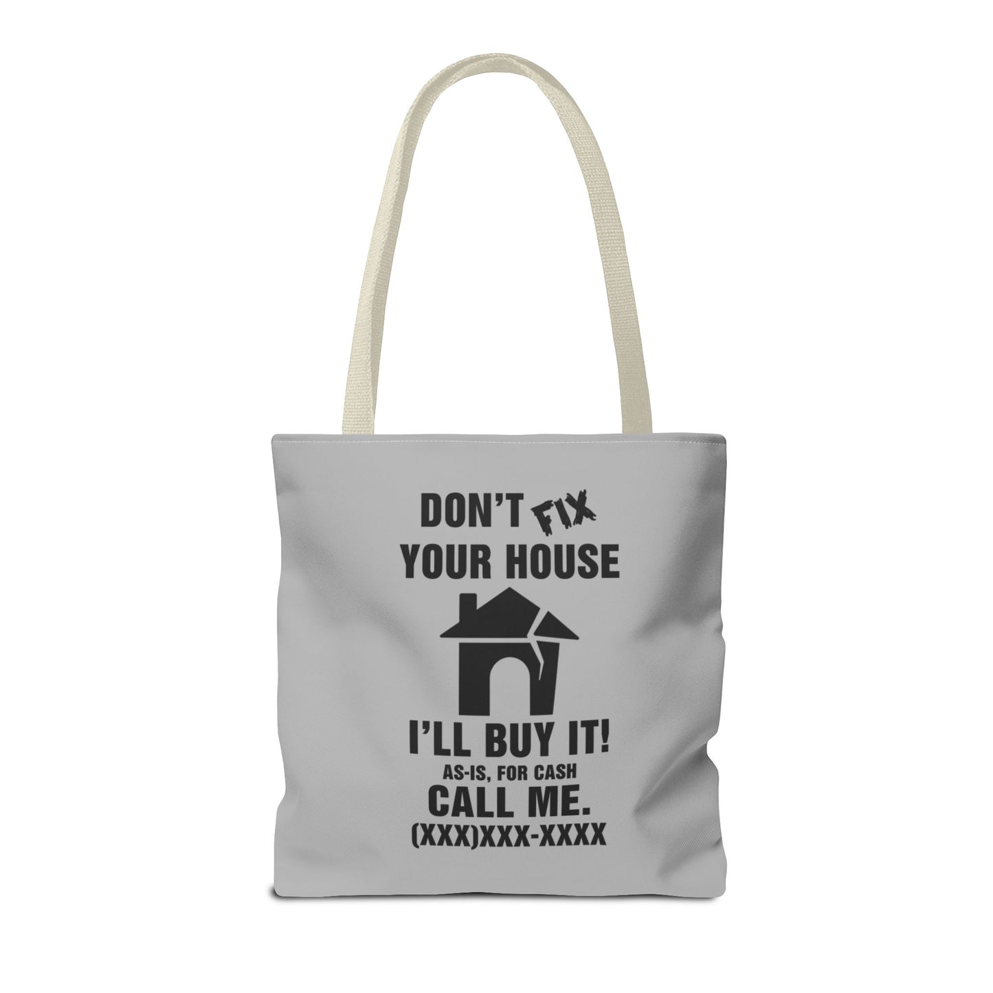 Buy Fix Flip Repeat Real Estate Investor Gray Two-Sided Tote Bag with Custom Phone Number