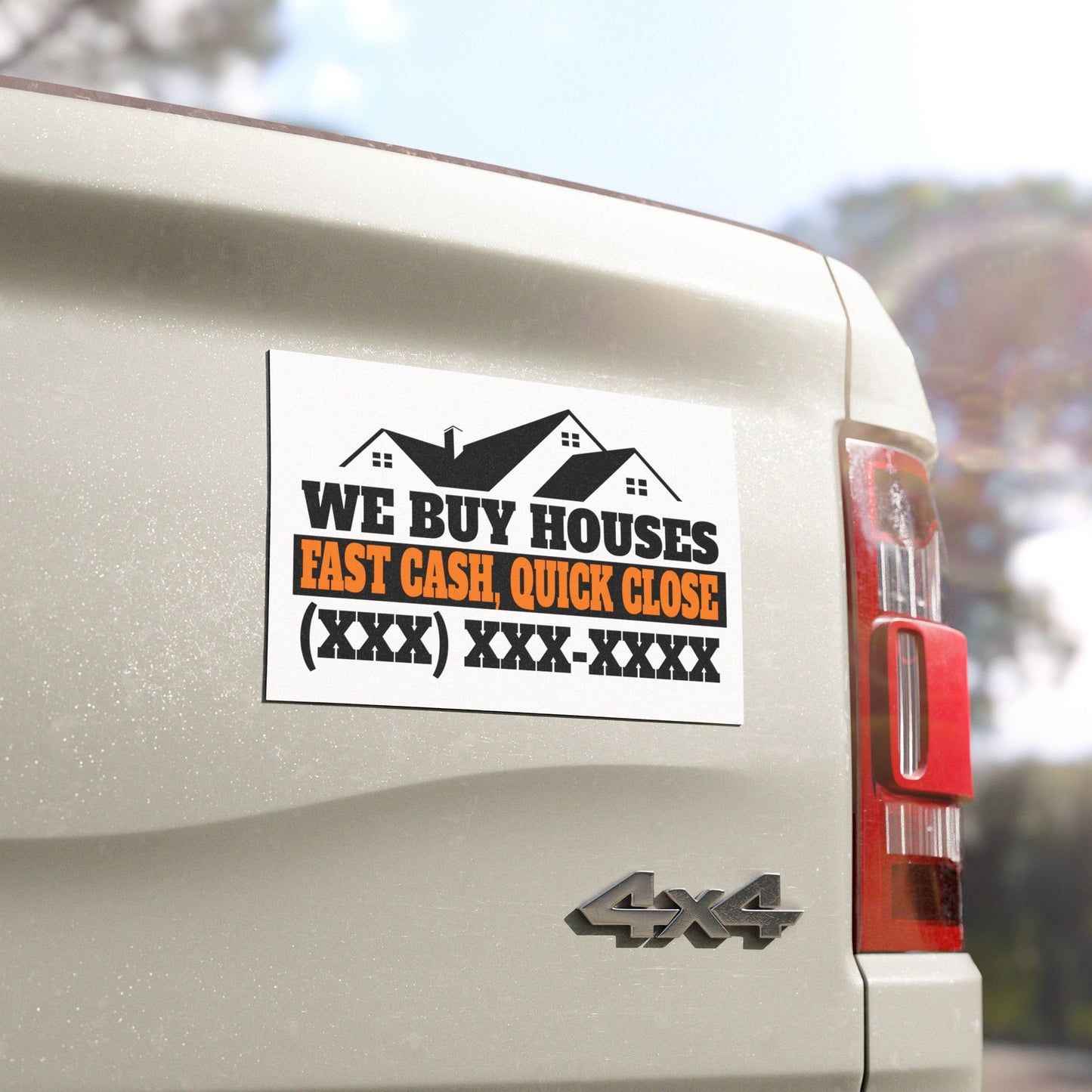 We Buy Houses Fast Cash, Quick Close. Real Estate Investor and Wholesaler Orange and Black Car Magnets for Hot Leads