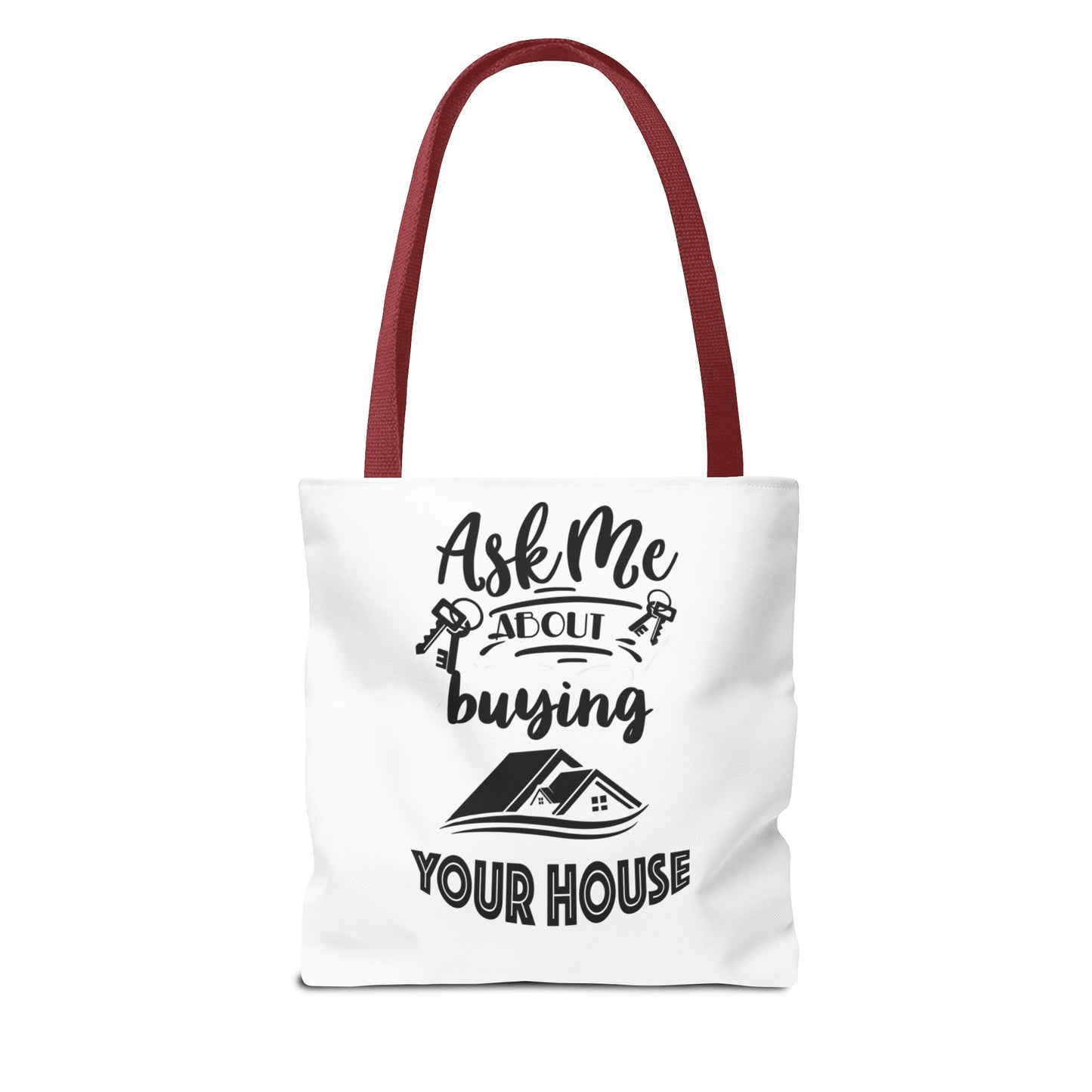 Ask Me About Buying Your House Real Estate Investor White Two-Sided Tote Bag with Custom Phone Number