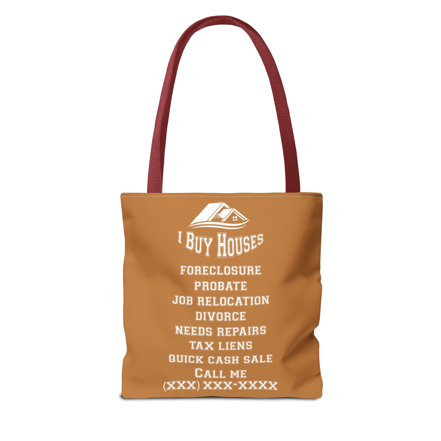 Local Five Star House Dealer Real Estate Investor Two-Sided Brown Tote Bag with Custom Phone Number