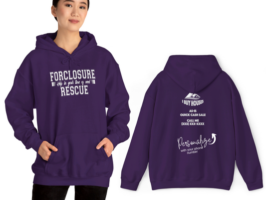 Foreclosure Rescue Help in Your Time of Need, Real Estate Investor Hoodie Unisex Heavy Blend™ Hooded Sweatshirt with Custom Phone Number