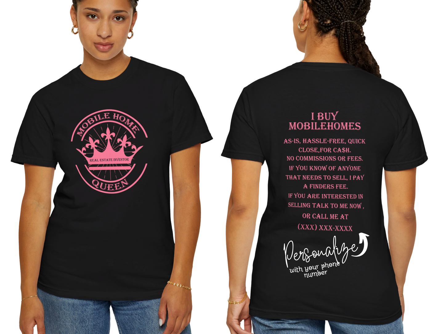 Mobile Home Queen Real Estate Investor Unisex Garment-Dyed T-shirt for Flippers and Wholesalers