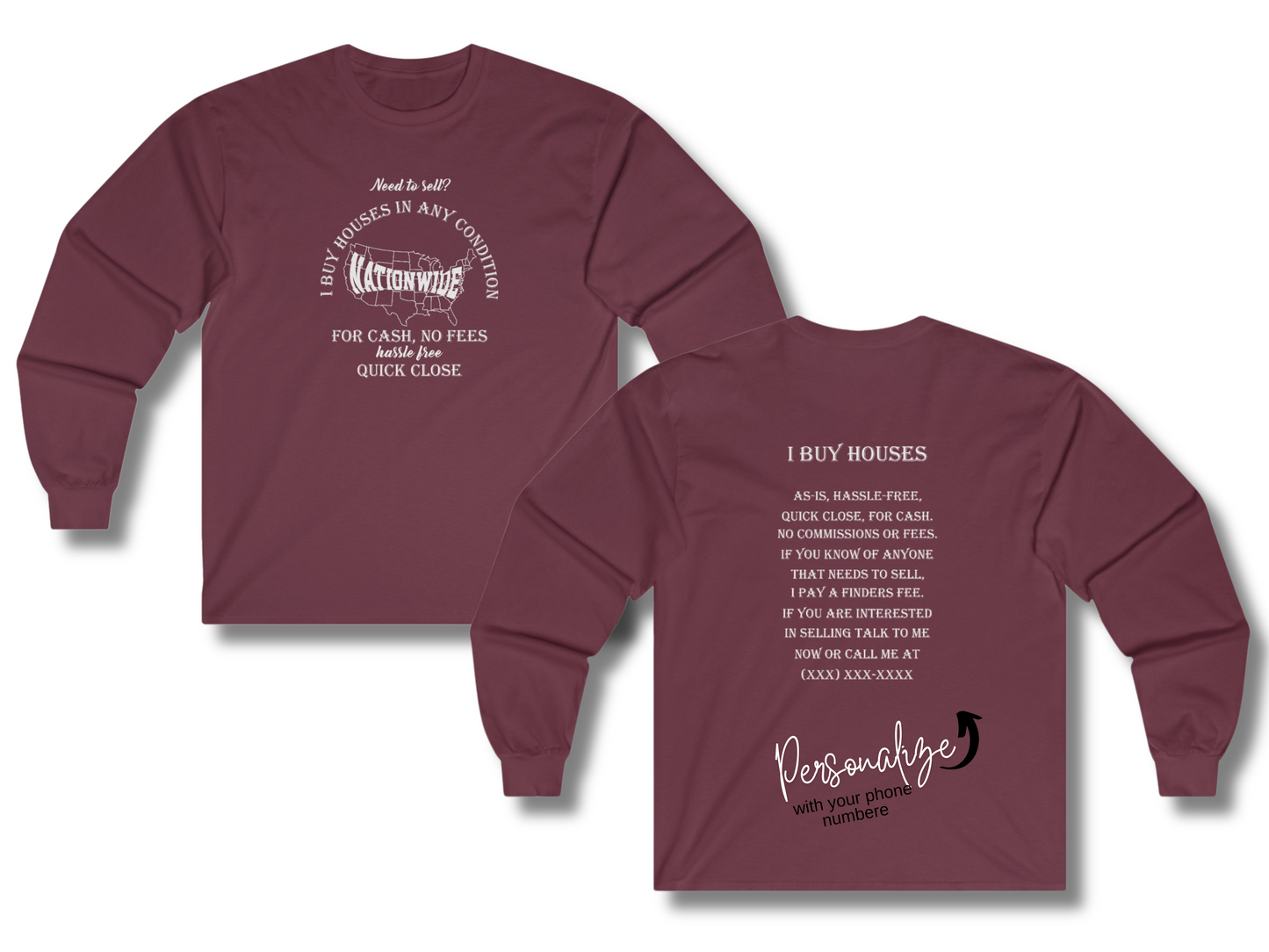 I Buy Houses Nationwide Real Estate Investor Unisex Ultra Cotton Long Sleeve Tee for Wholesalers