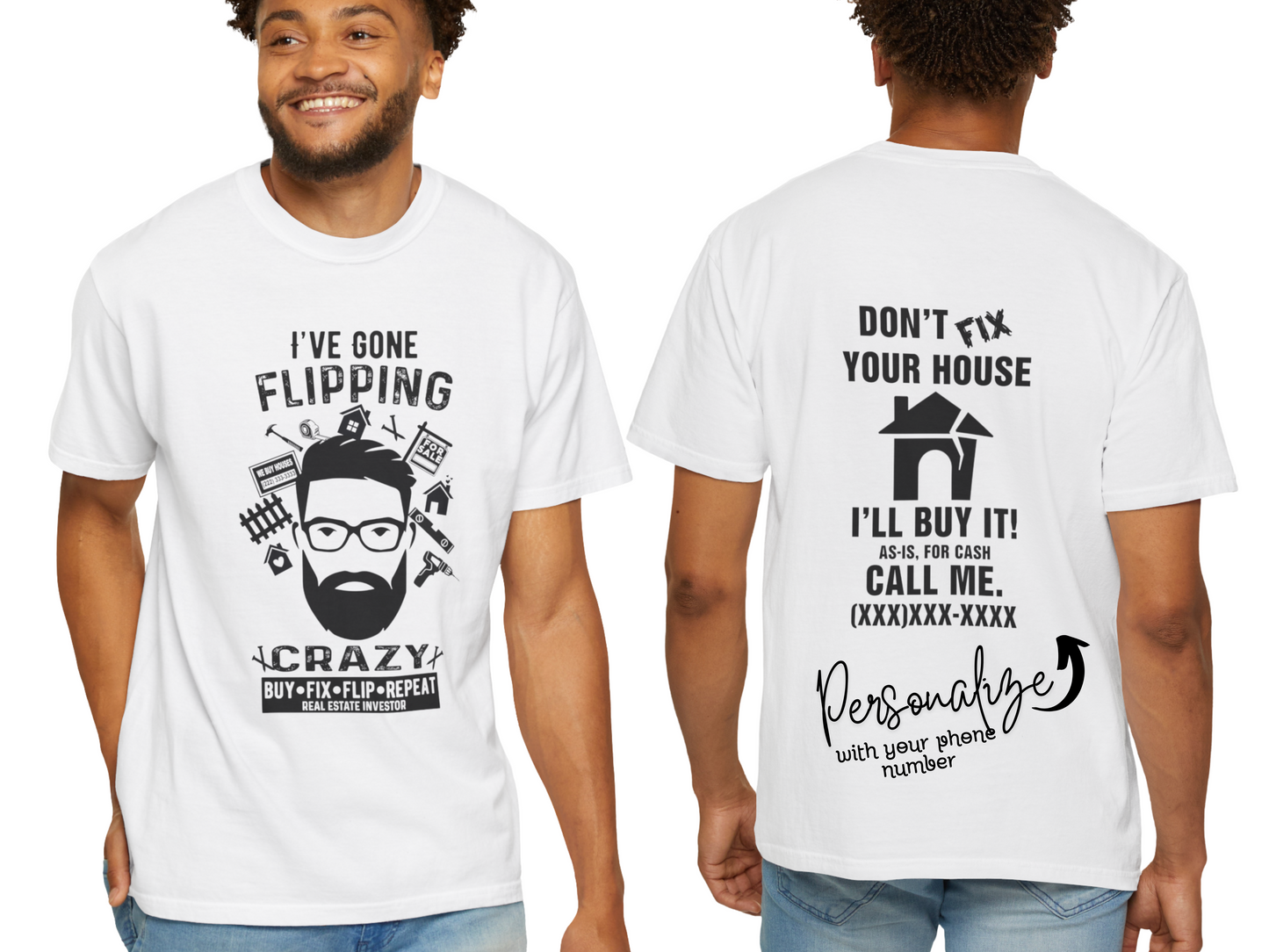 I've Gone Flipping Crazy Bearded man Real Estate Investor Unisex Garment-Dyed T-shirt for House Flippers, House Wholesalers, Men