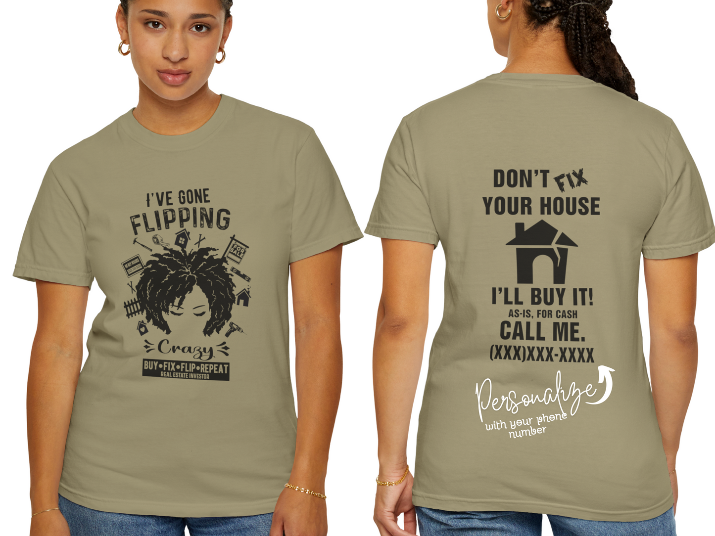 I've Gone Flipping Crazy Curly Natural Real Estate Investor Unisex Garment-Dyed T shirt for House Flippers, House Wholesalers Women