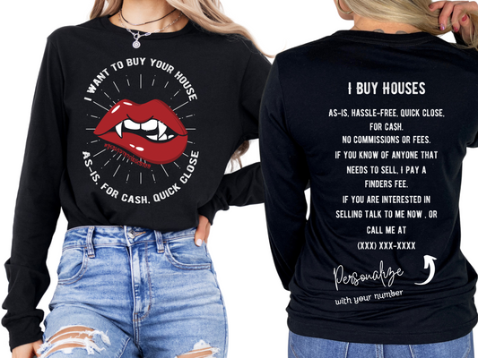 I Want to Buy Your House Unisex Jersey Long Sleeve Tee for Halloween Vampire Fangs for Real Estate Investors