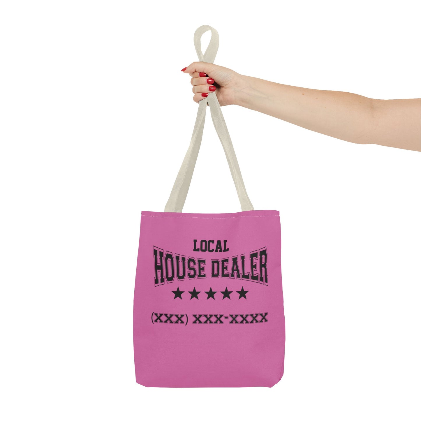 Local Five Star House Dealer Real Estate Investor Two-Sided Pink Tote Bag with Custom Phone Number