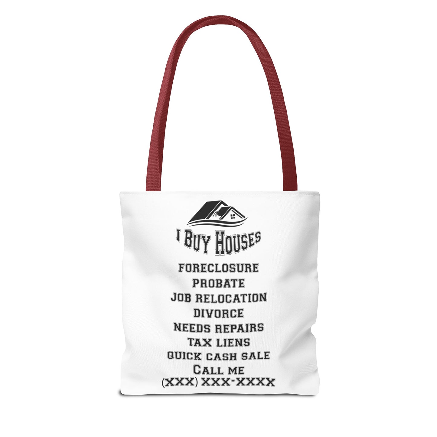 Local Five Star House Dealer Real Estate Investor Two-Sided White Tote Bag with Custom Phone Number